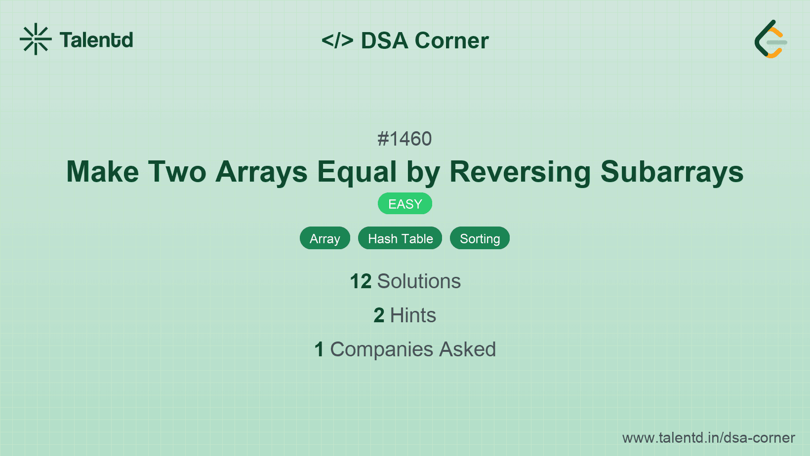 Problem visualization for Make Two Arrays Equal by Reversing Subarrays