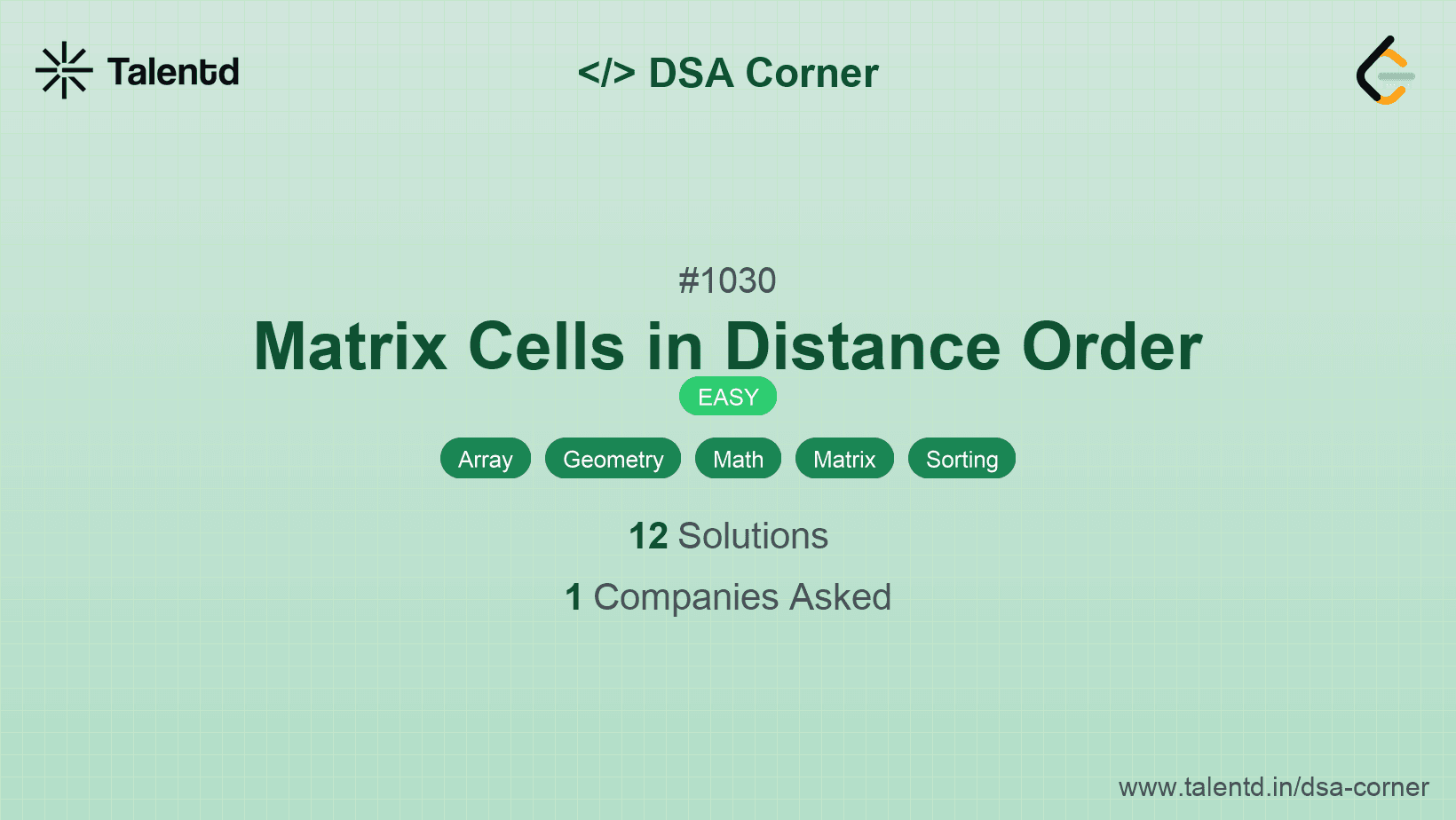 Problem visualization for Matrix Cells in Distance Order
