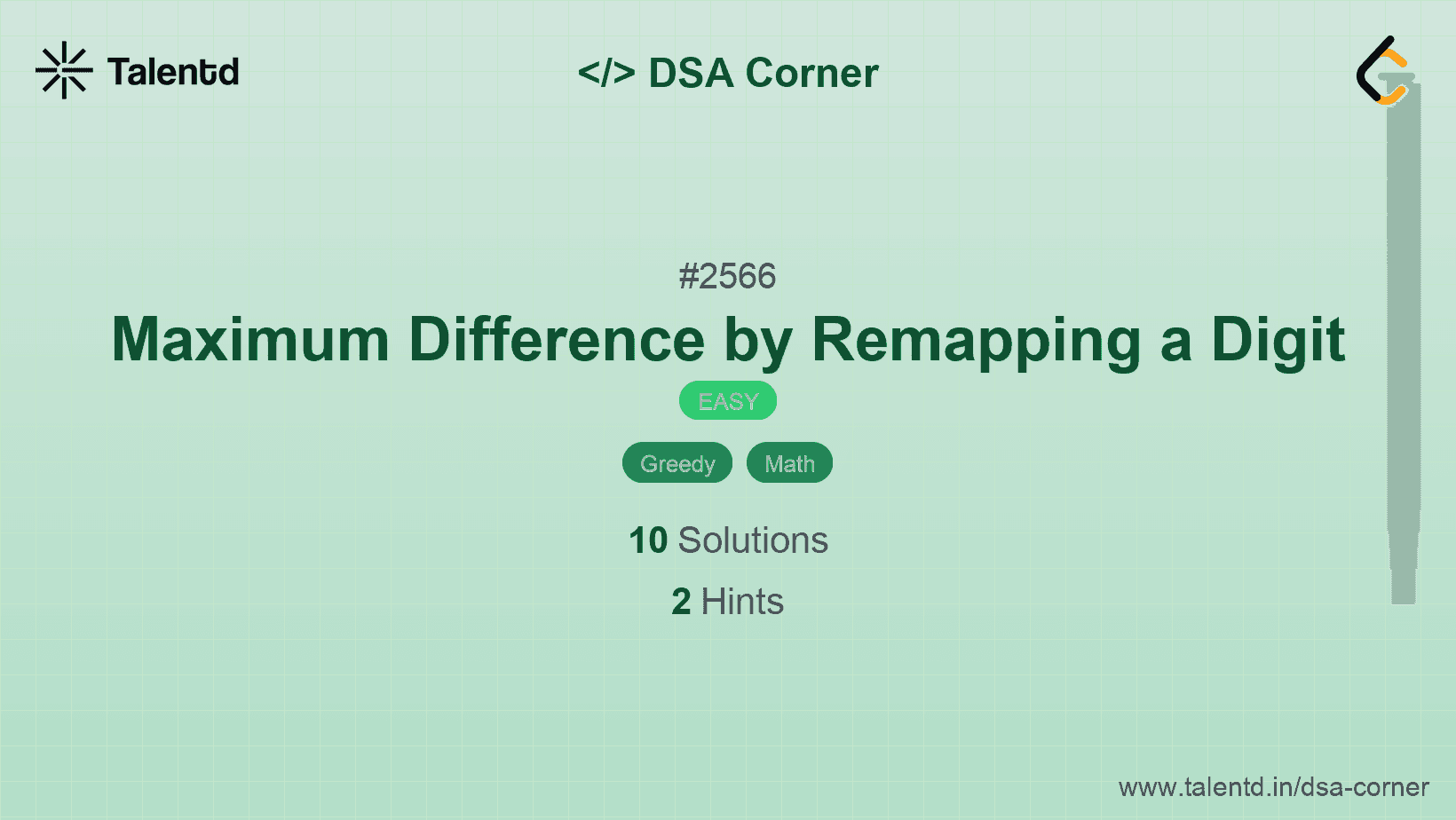 Problem visualization for Maximum Difference by Remapping a Digit