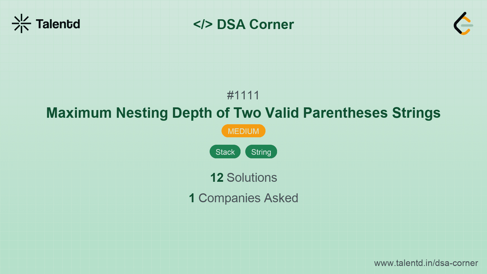 Problem visualization for Maximum Nesting Depth of Two Valid Parentheses Strings
