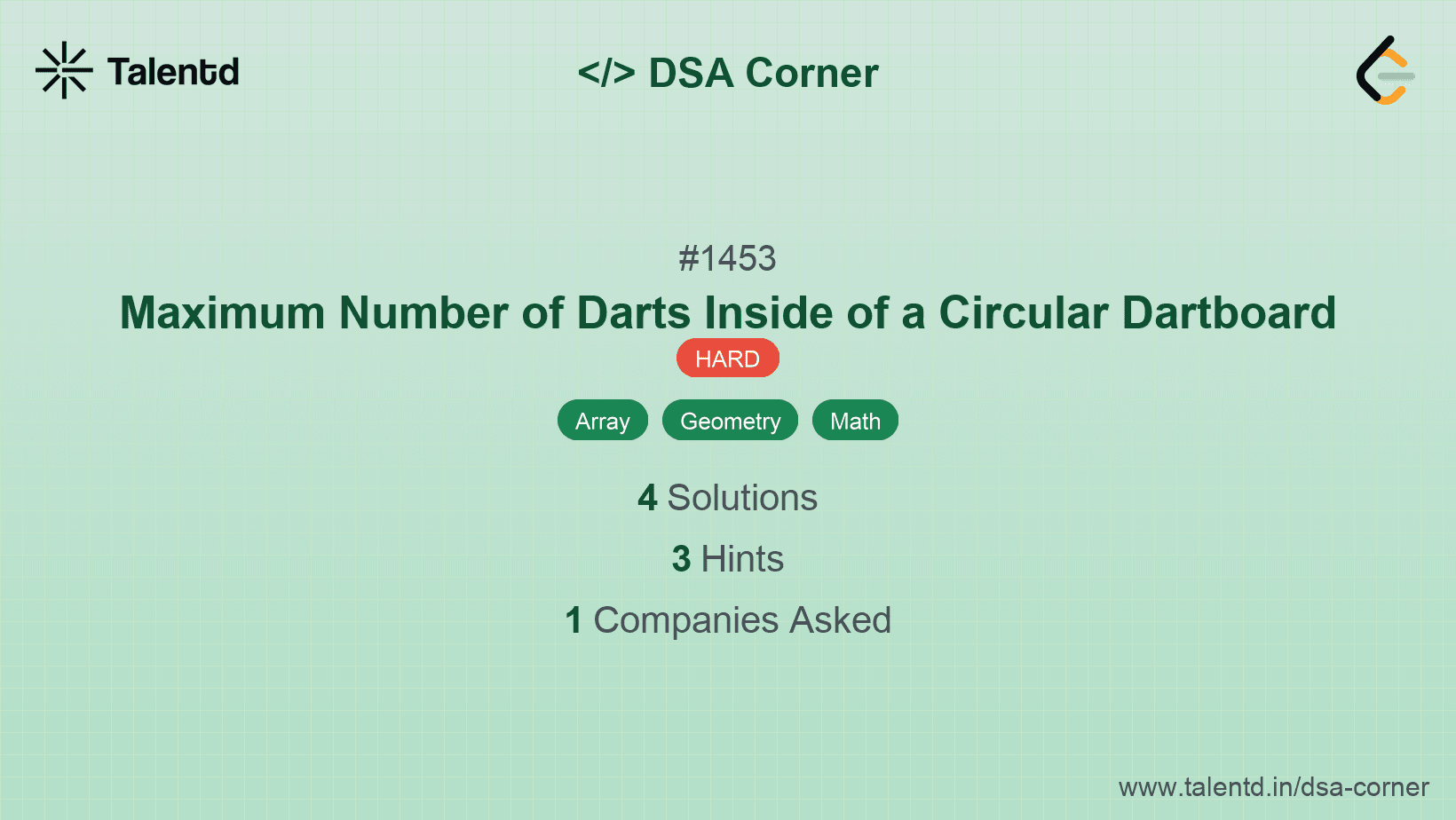 Problem visualization for Maximum Number of Darts Inside of a Circular Dartboard