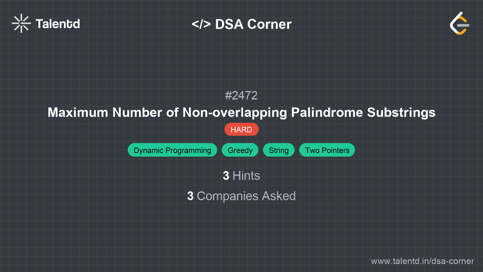Problem visualization for Maximum Number of Non-overlapping Palindrome Substrings