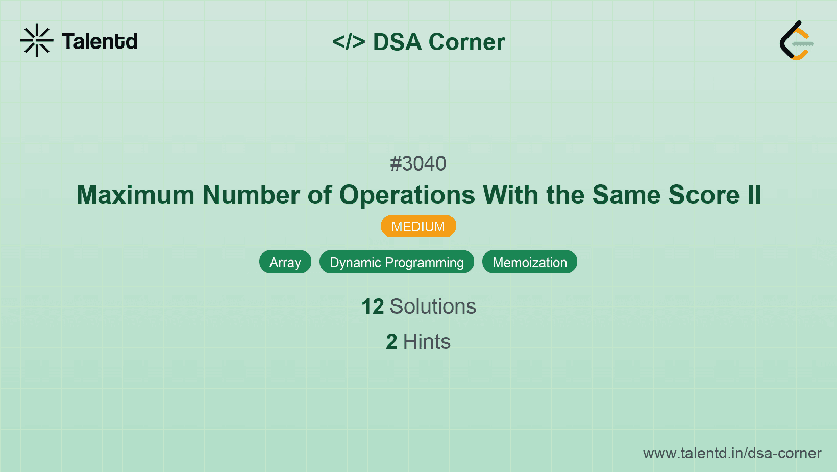 Problem visualization for Maximum Number of Operations With the Same Score II