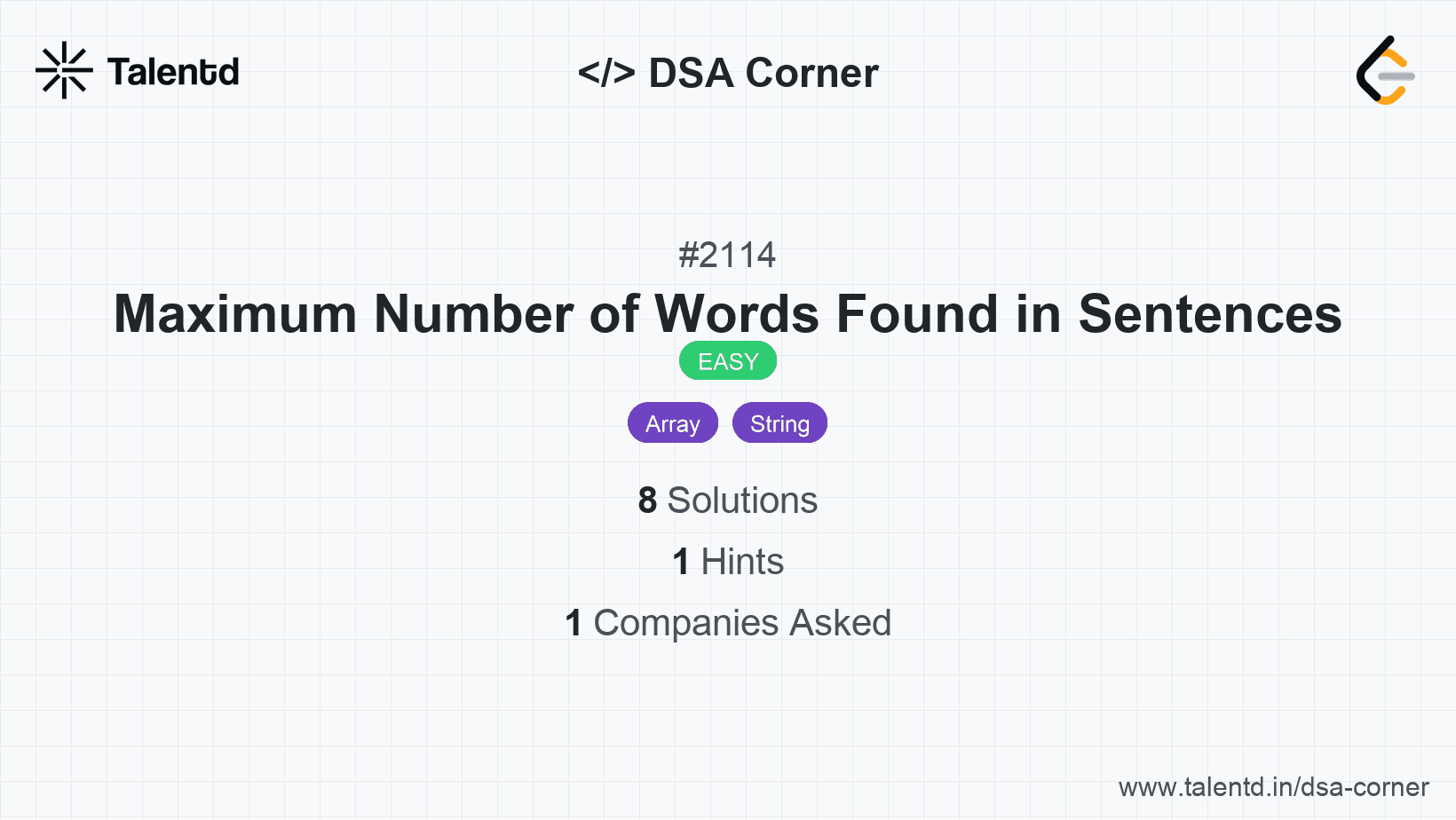 Problem visualization for Maximum Number of Words Found in Sentences