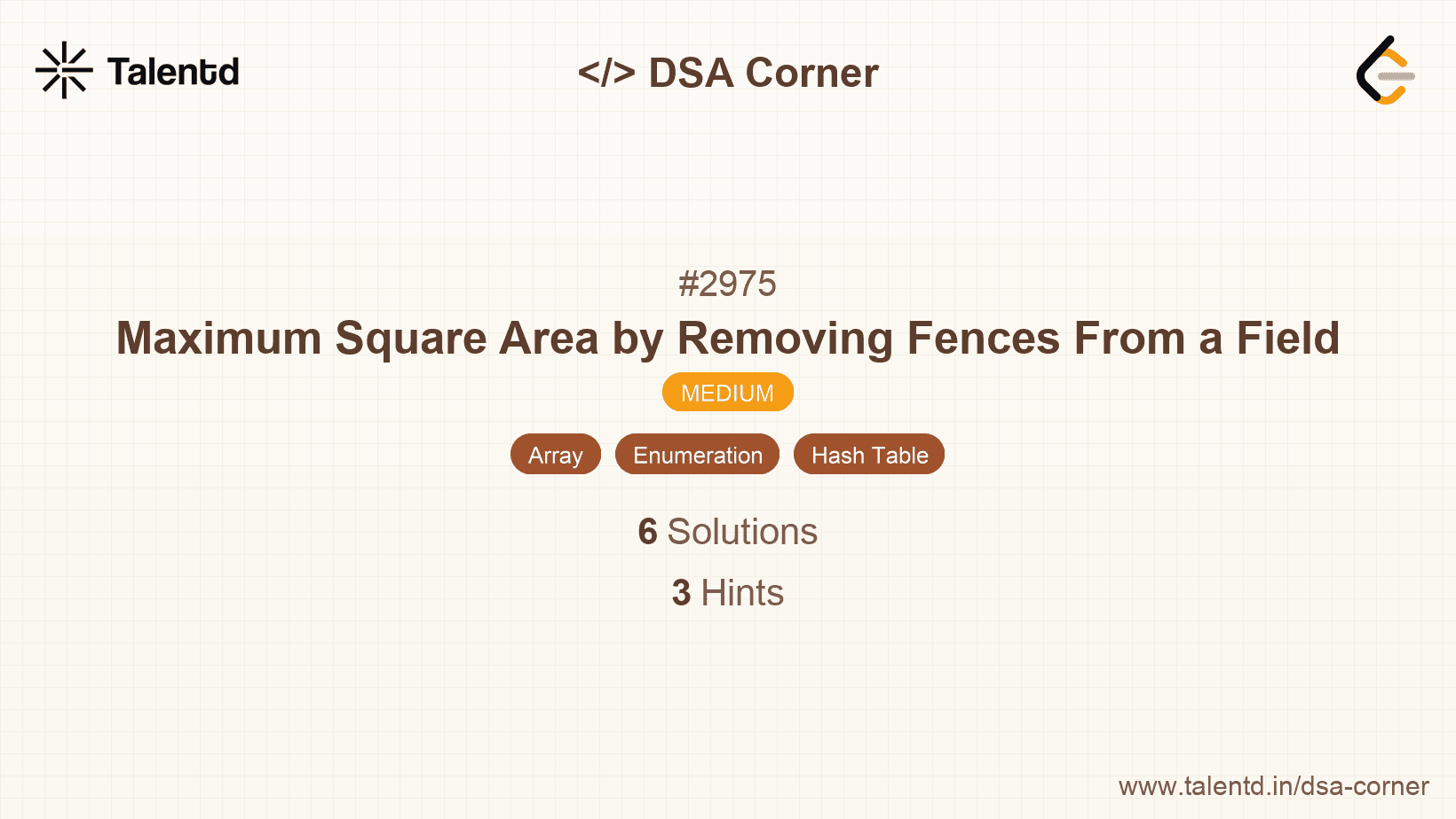 Problem visualization for Maximum Square Area by Removing Fences From a Field