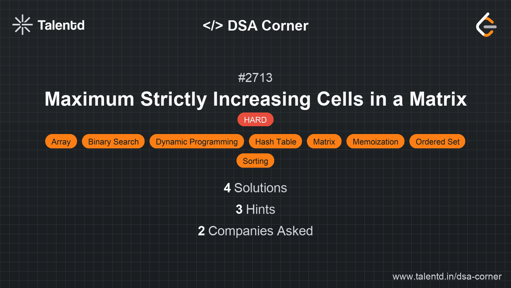 Problem visualization for Maximum Strictly Increasing Cells in a Matrix