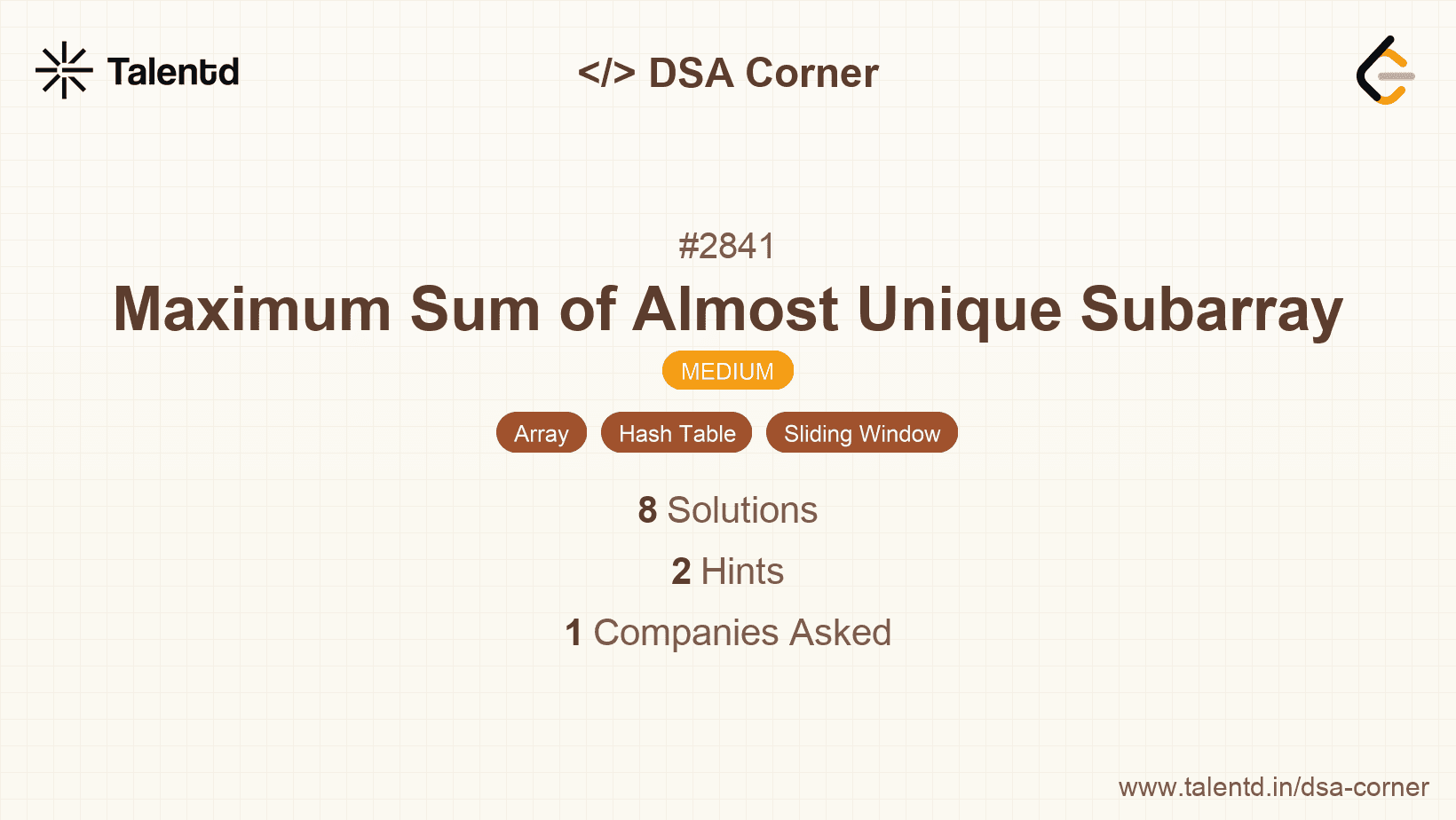 Problem visualization for Maximum Sum of Almost Unique Subarray