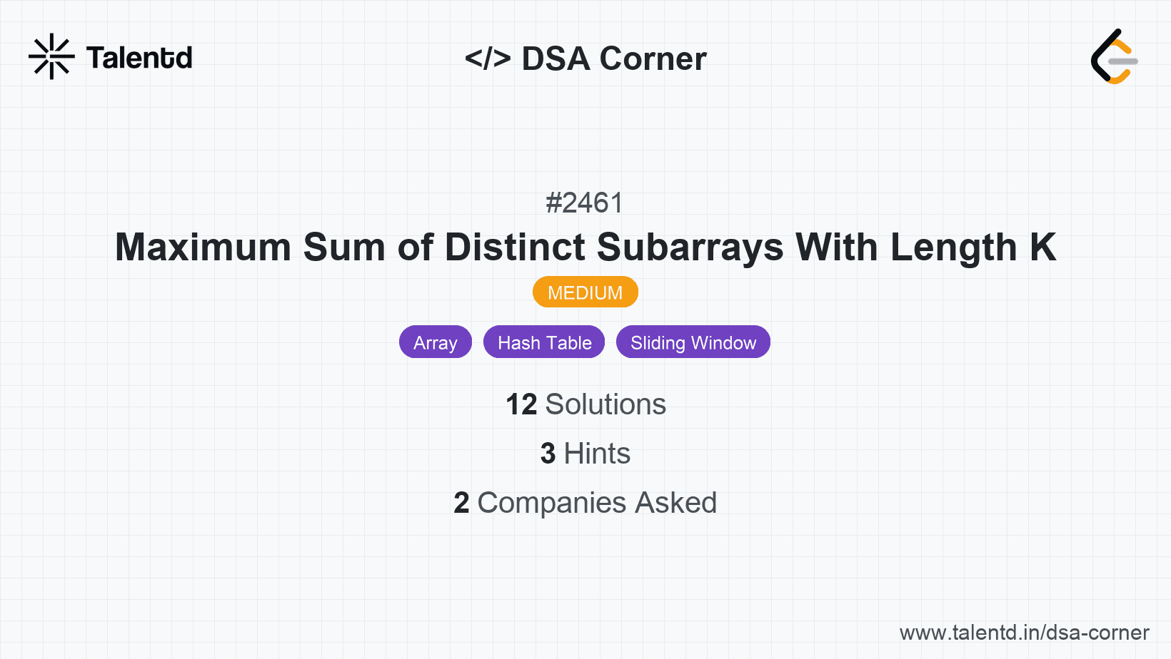 Problem visualization for Maximum Sum of Distinct Subarrays With Length K