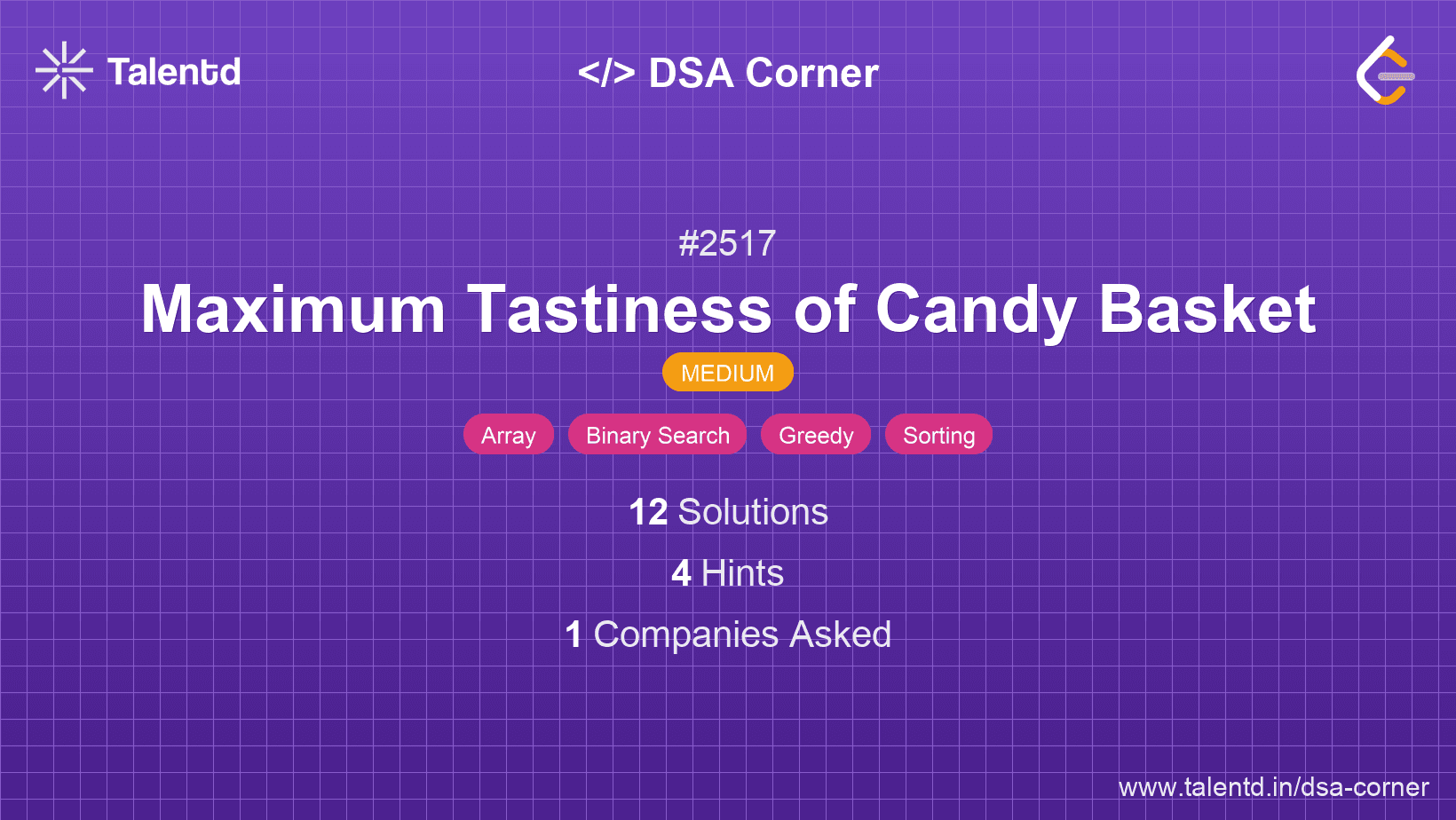 Problem visualization for Maximum Tastiness of Candy Basket