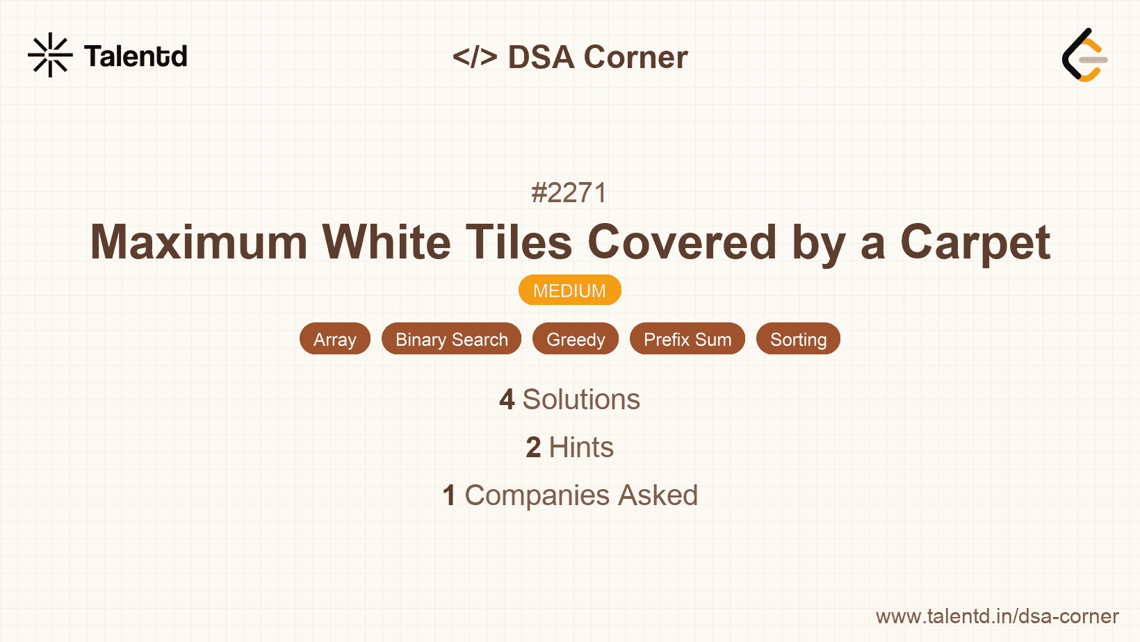 Problem visualization for Maximum White Tiles Covered by a Carpet