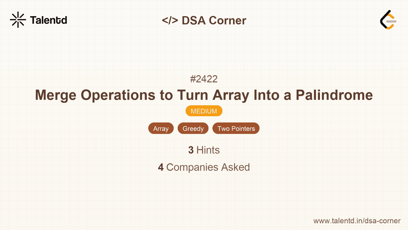 Problem visualization for Merge Operations to Turn Array Into a Palindrome