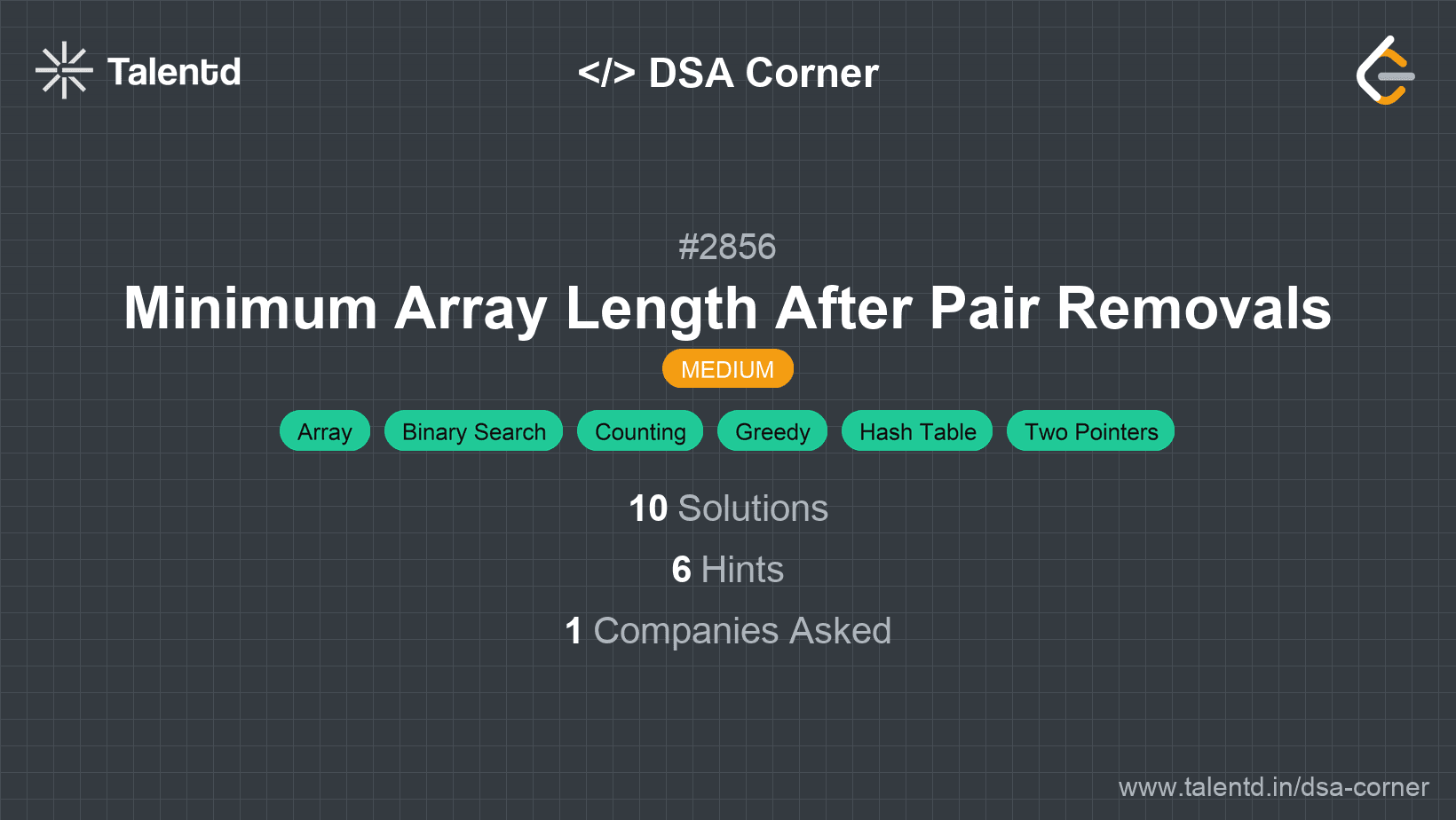 Problem visualization for Minimum Array Length After Pair Removals