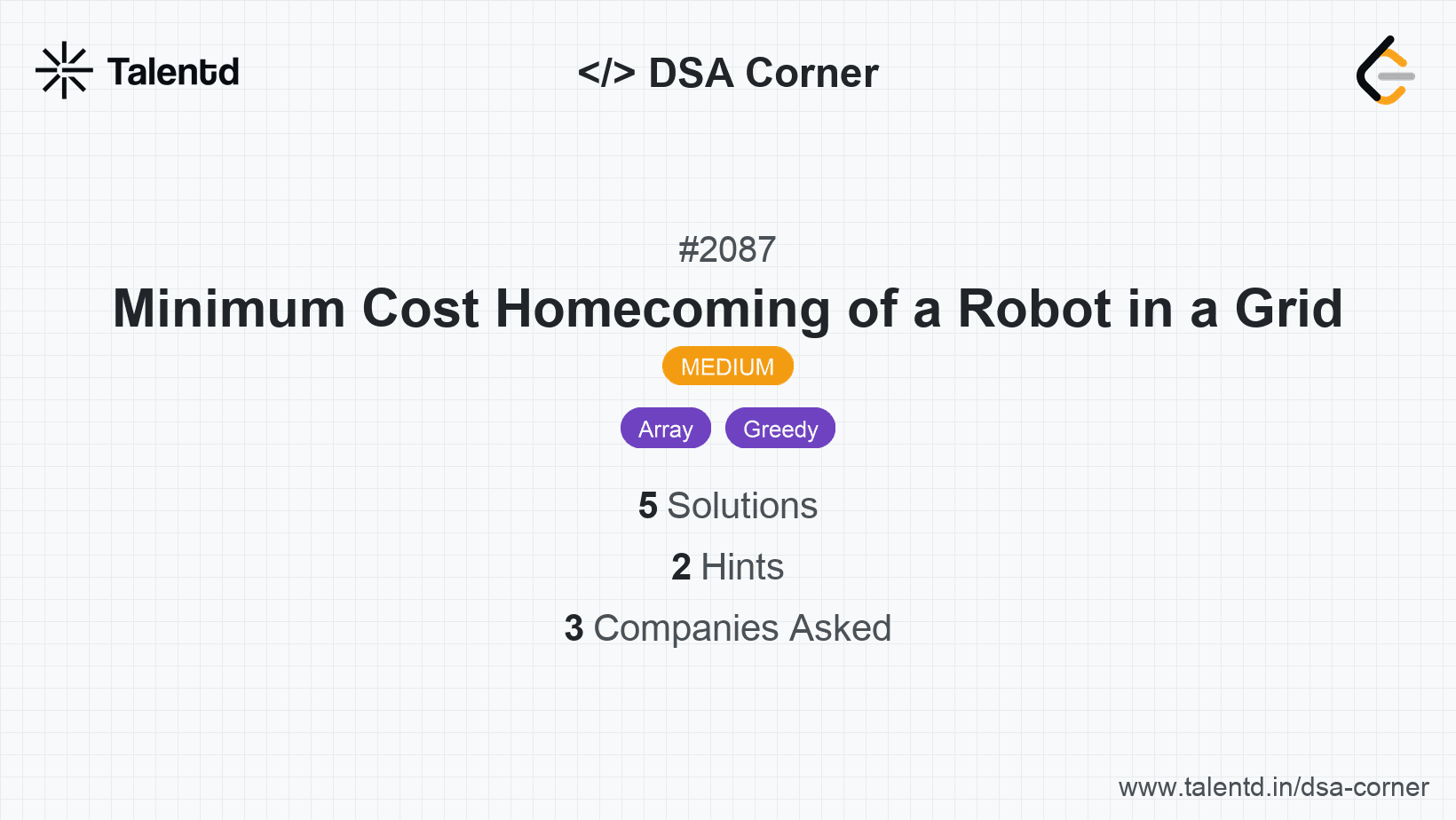Problem visualization for Minimum Cost Homecoming of a Robot in a Grid