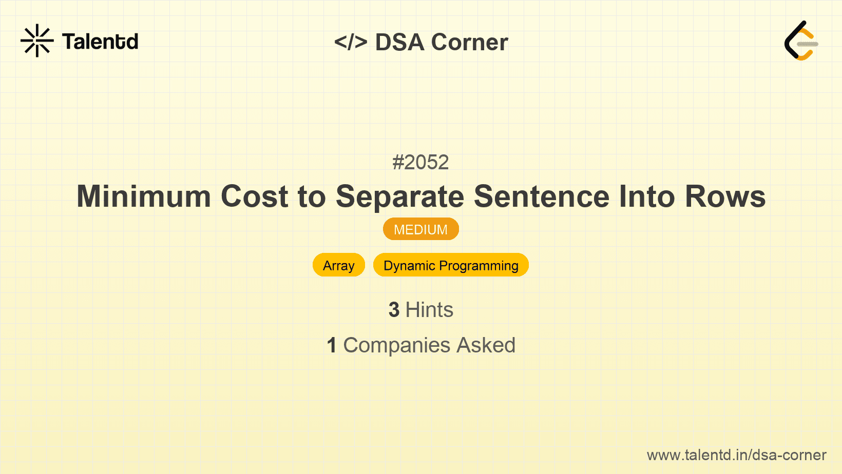 Problem visualization for Minimum Cost to Separate Sentence Into Rows