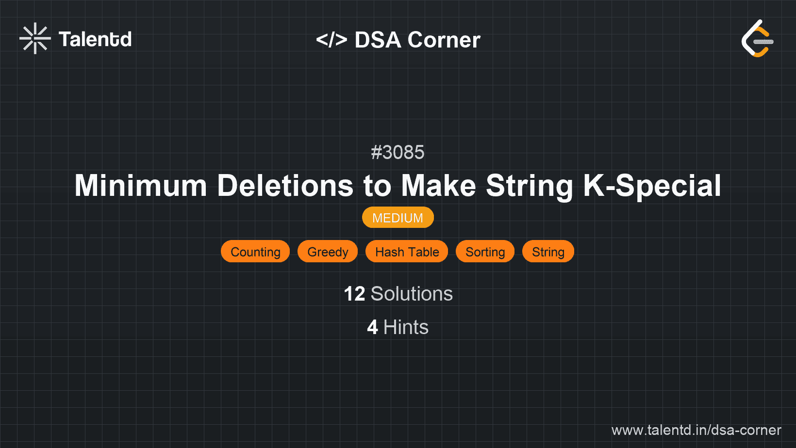 Problem visualization for Minimum Deletions to Make String K-Special