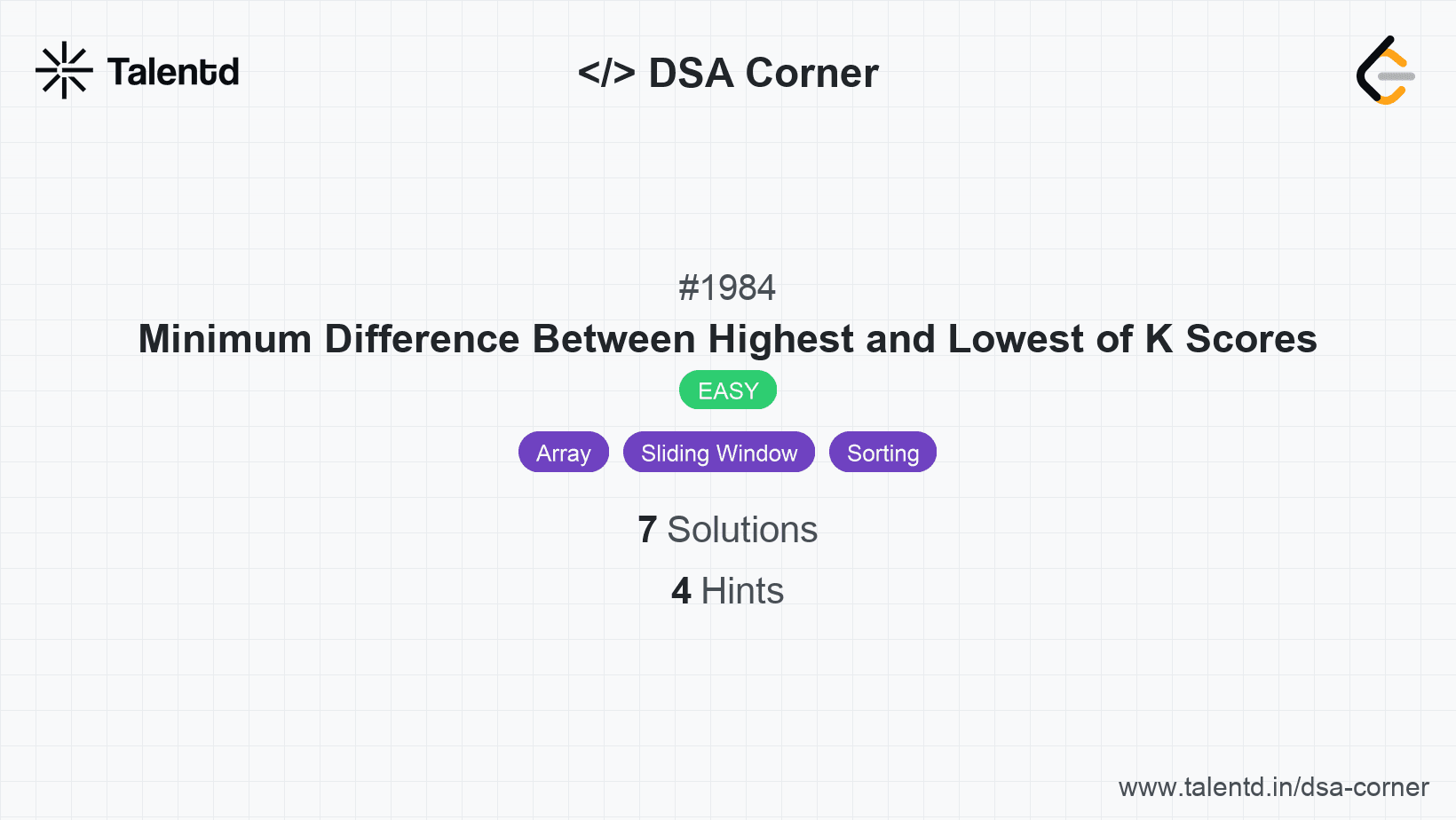 Problem visualization for Minimum Difference Between Highest and Lowest of K Scores
