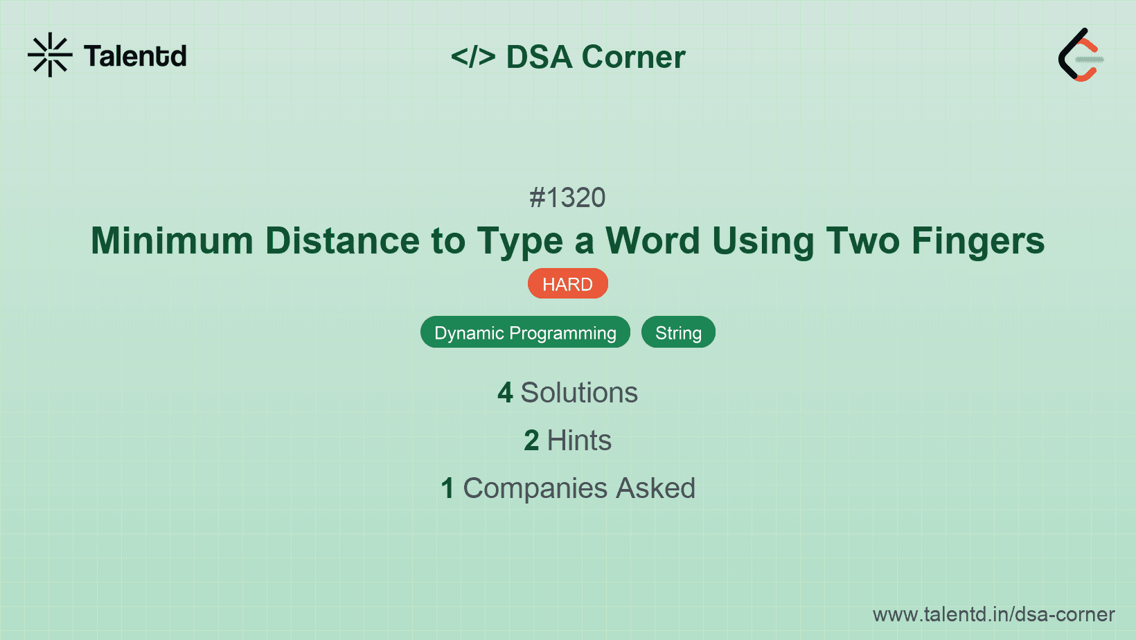 Problem visualization for Minimum Distance to Type a Word Using Two Fingers