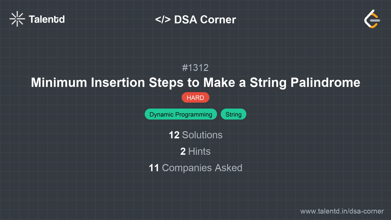 Problem visualization for Minimum Insertion Steps to Make a String Palindrome