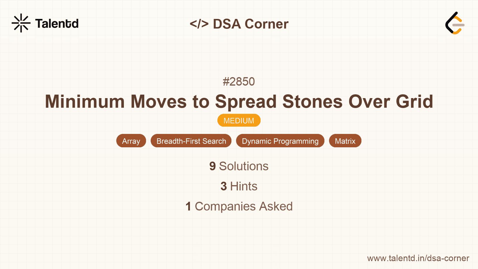 Problem visualization for Minimum Moves to Spread Stones Over Grid