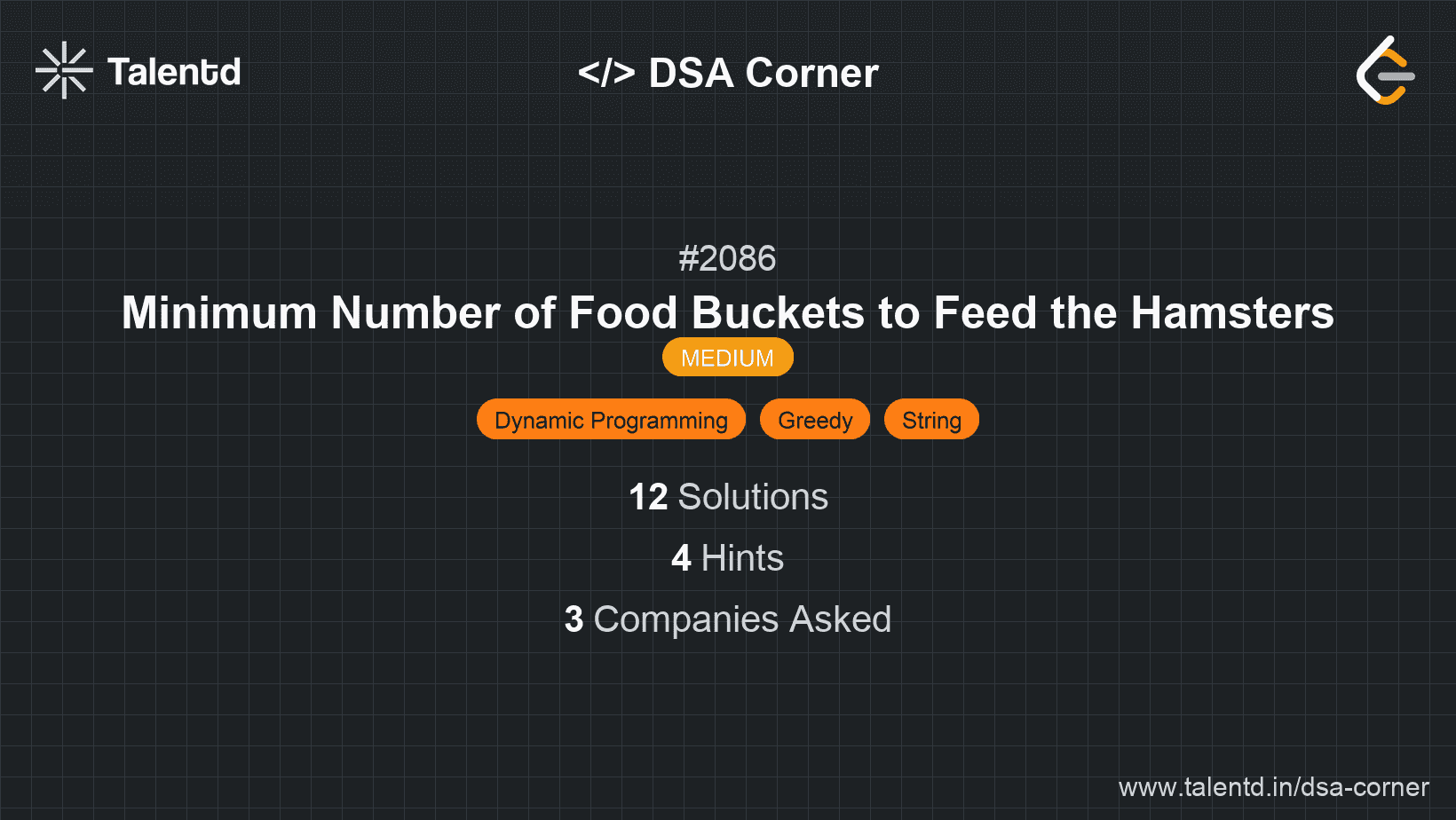 Problem visualization for Minimum Number of Food Buckets to Feed the Hamsters