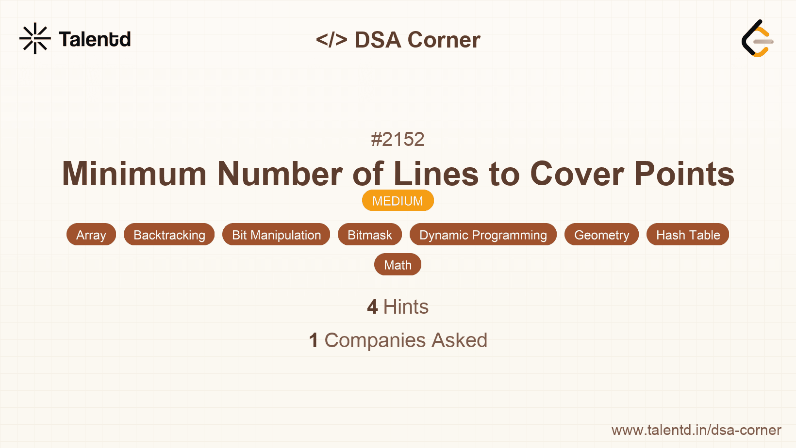 Problem visualization for Minimum Number of Lines to Cover Points