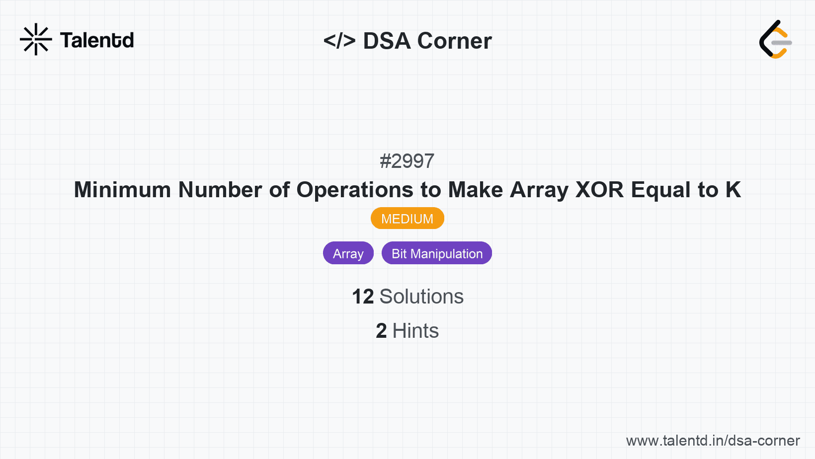 Problem visualization for Minimum Number of Operations to Make Array XOR Equal to K