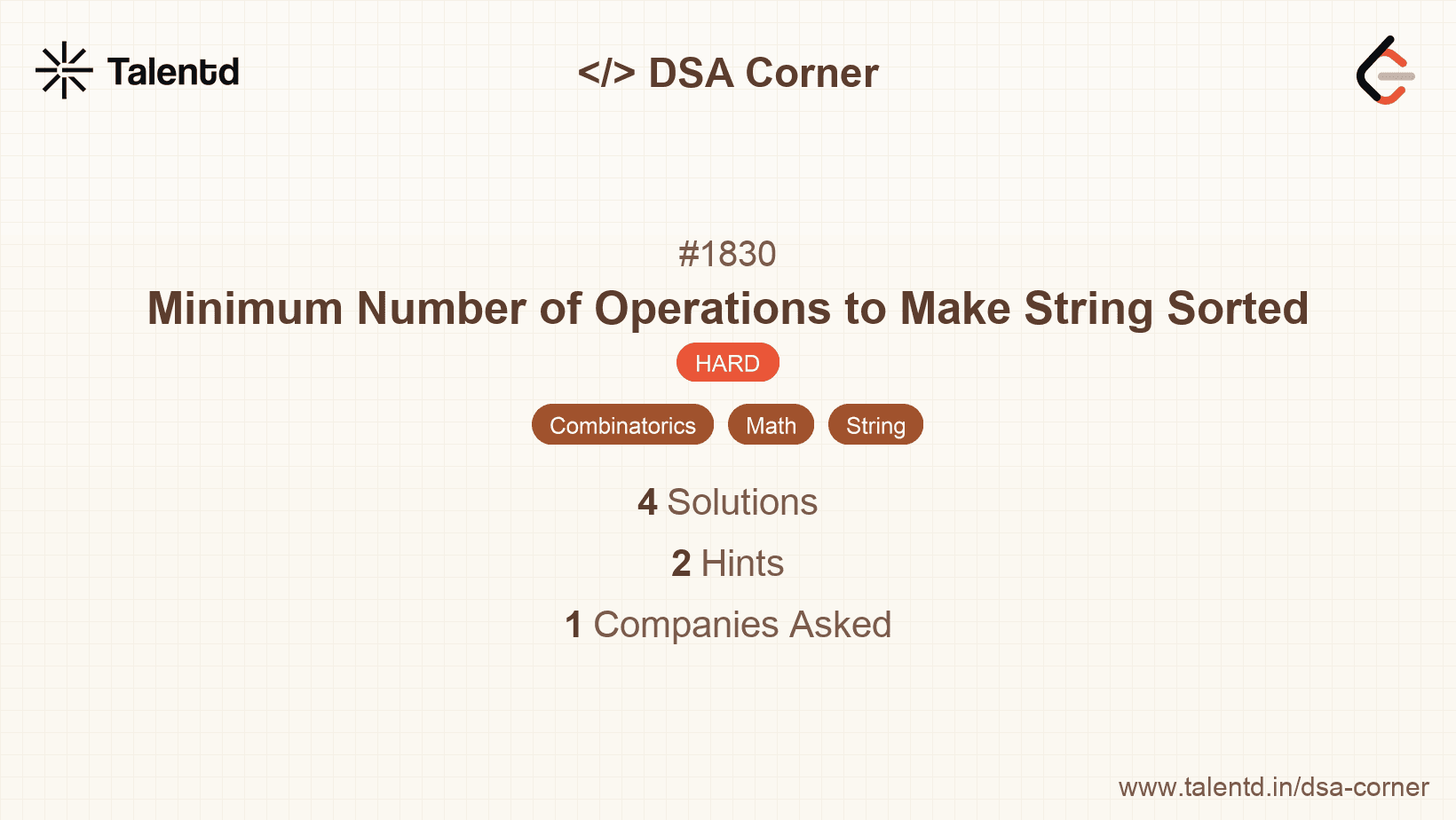 Problem visualization for Minimum Number of Operations to Make String Sorted