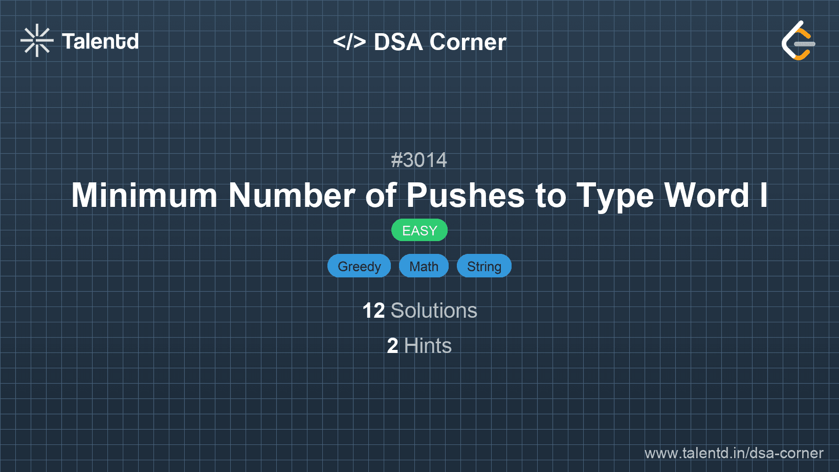 Problem visualization for Minimum Number of Pushes to Type Word I