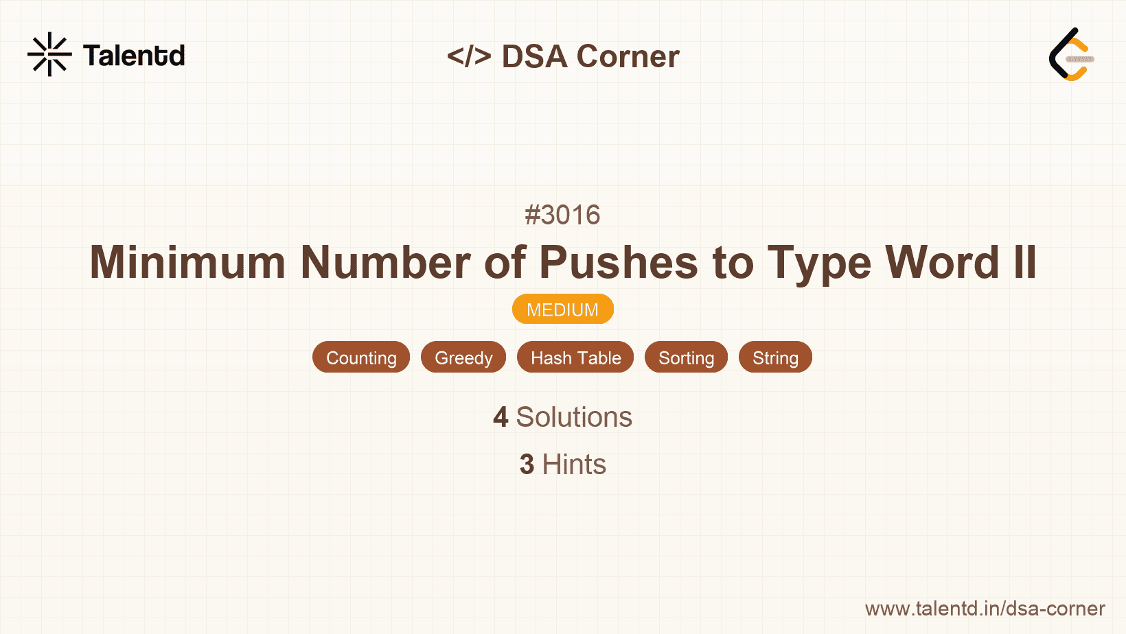 Problem visualization for Minimum Number of Pushes to Type Word II