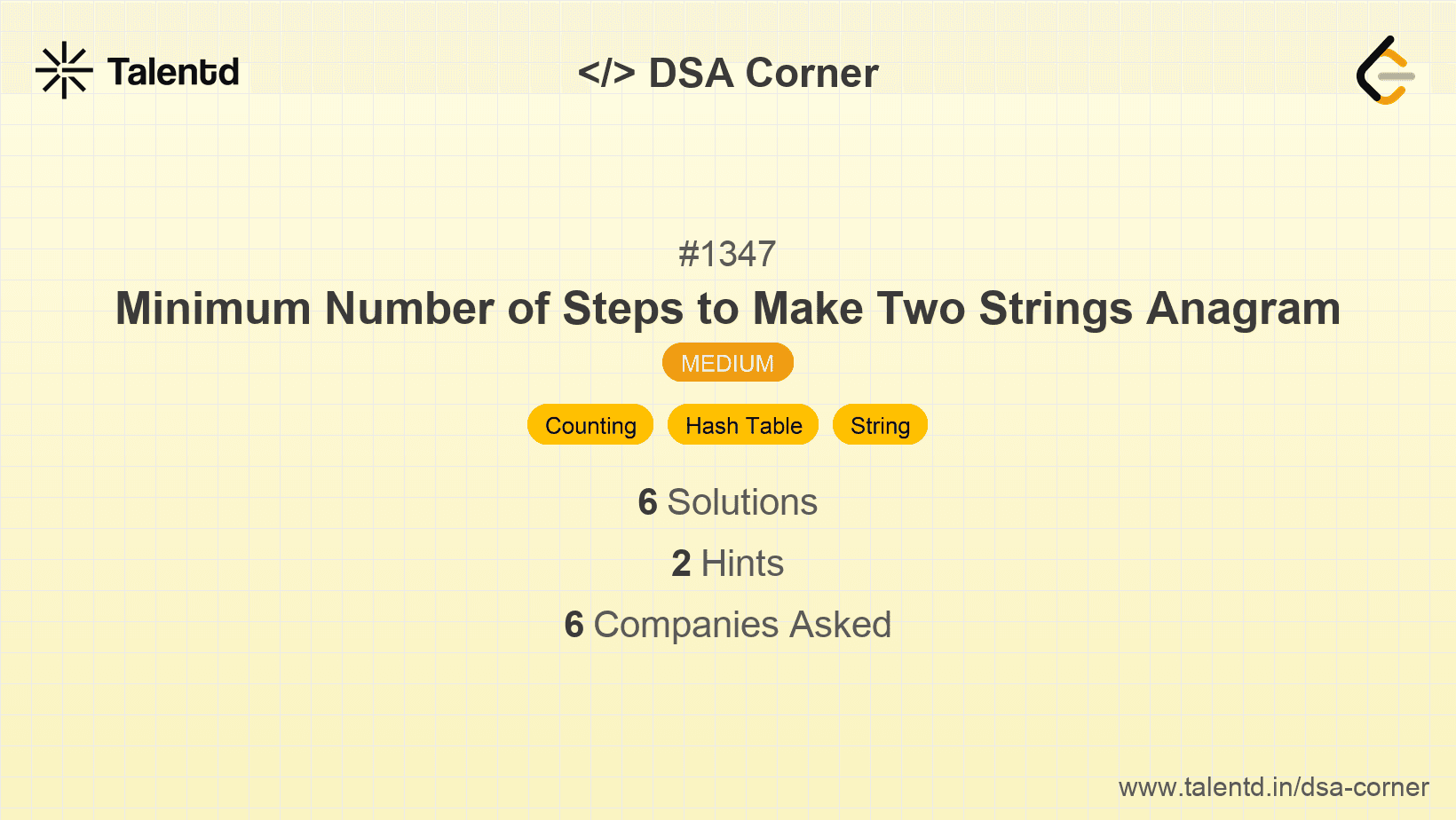 Problem visualization for Minimum Number of Steps to Make Two Strings Anagram