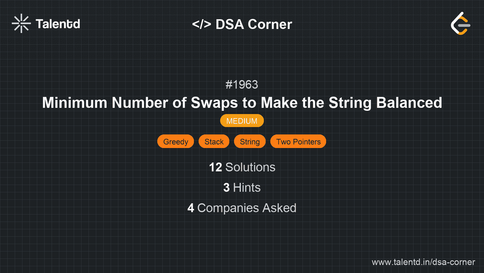 Problem visualization for Minimum Number of Swaps to Make the String Balanced