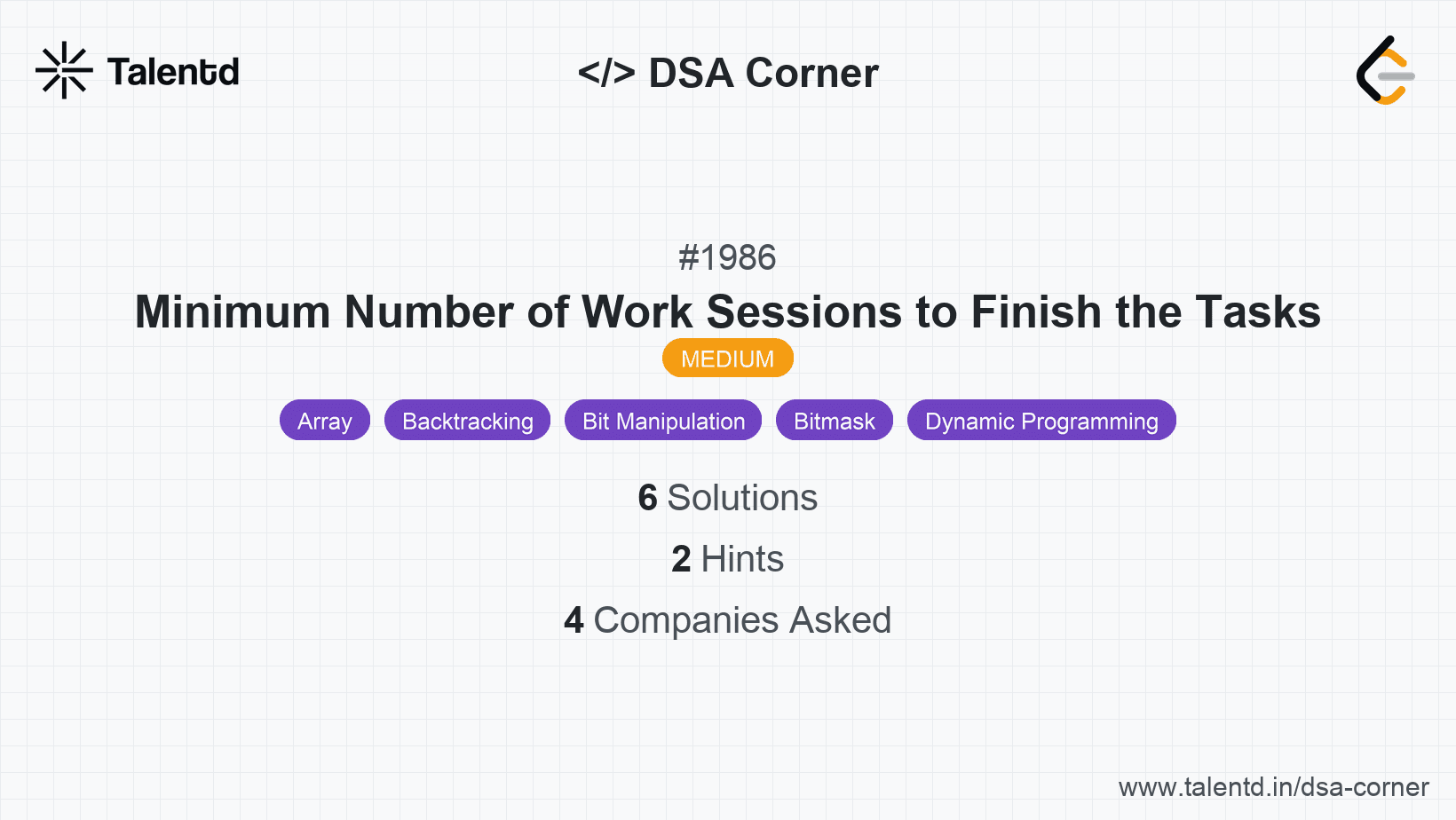 Problem visualization for Minimum Number of Work Sessions to Finish the Tasks