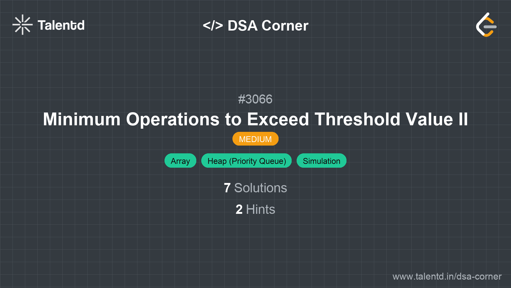Problem visualization for Minimum Operations to Exceed Threshold Value II