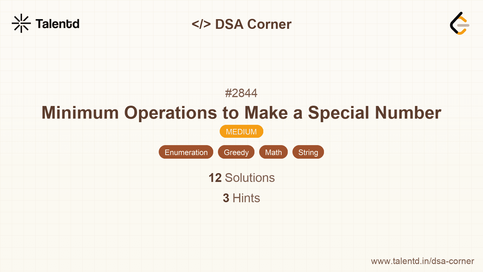Problem visualization for Minimum Operations to Make a Special Number