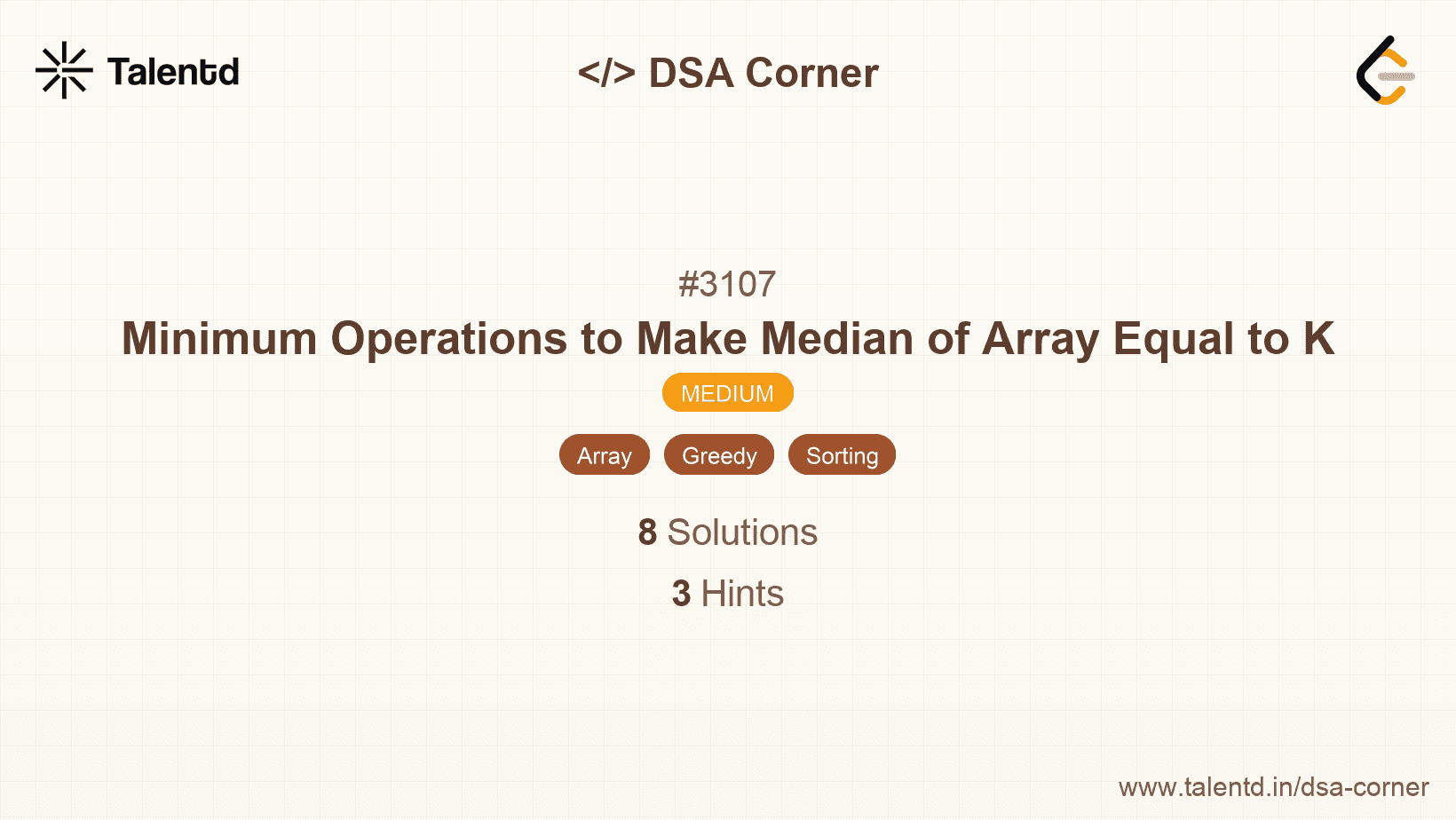Problem visualization for Minimum Operations to Make Median of Array Equal to K
