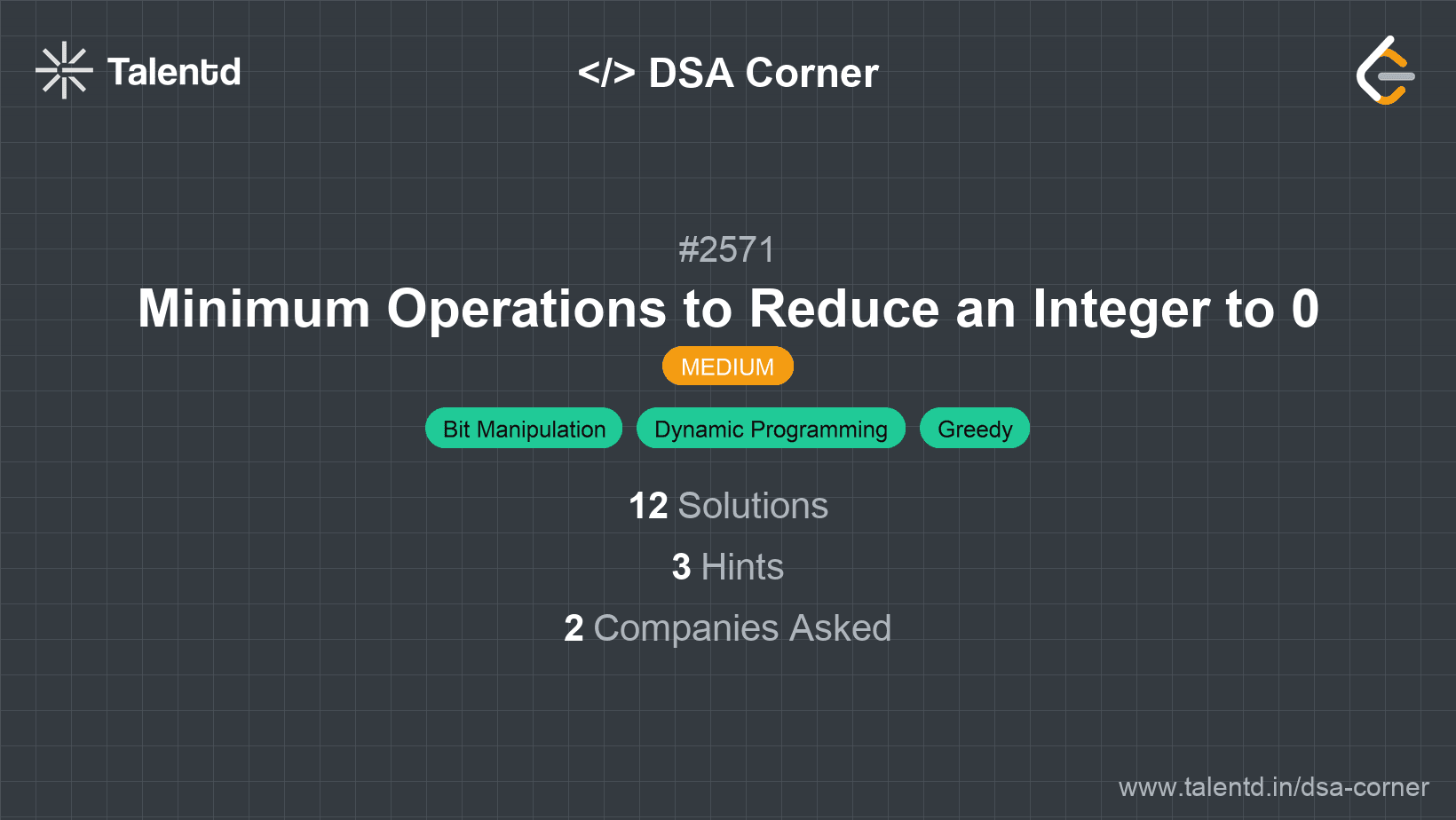 Problem visualization for Minimum Operations to Reduce an Integer to 0