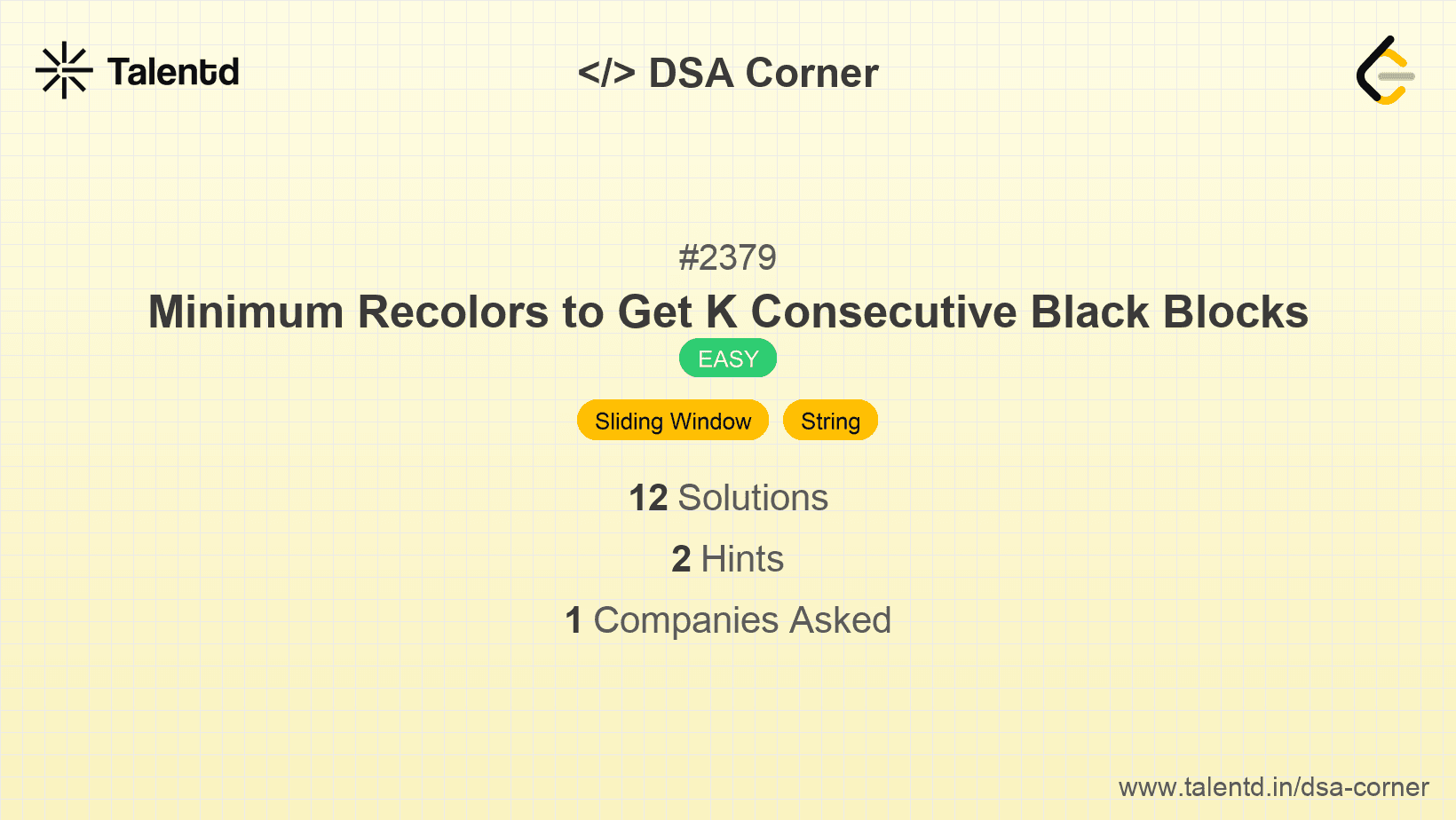 Problem visualization for Minimum Recolors to Get K Consecutive Black Blocks
