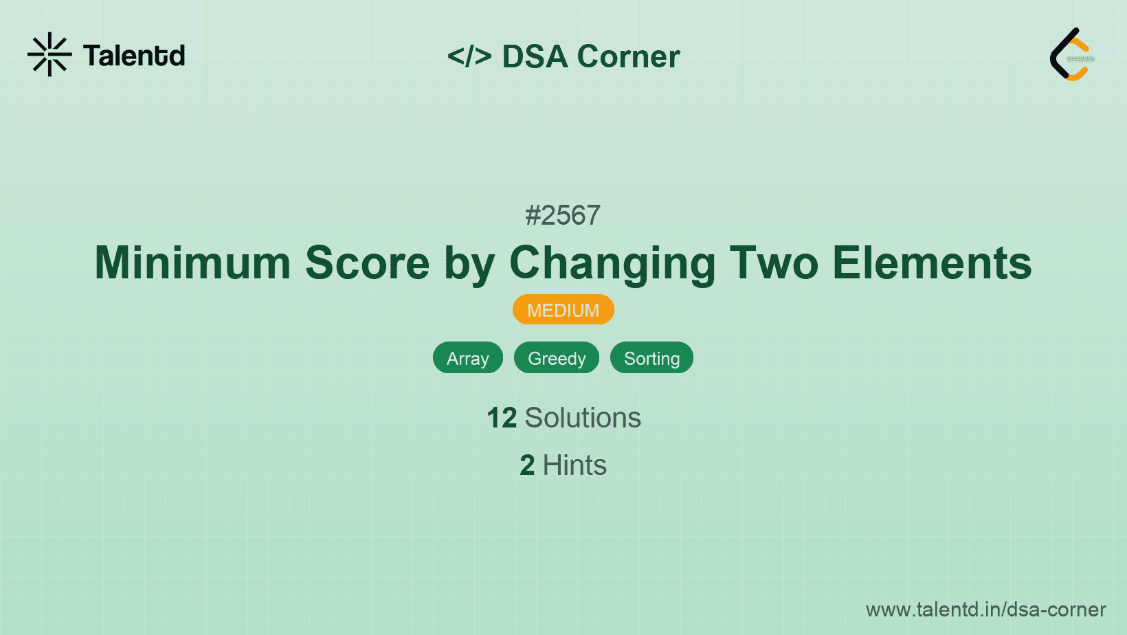 Problem visualization for Minimum Score by Changing Two Elements