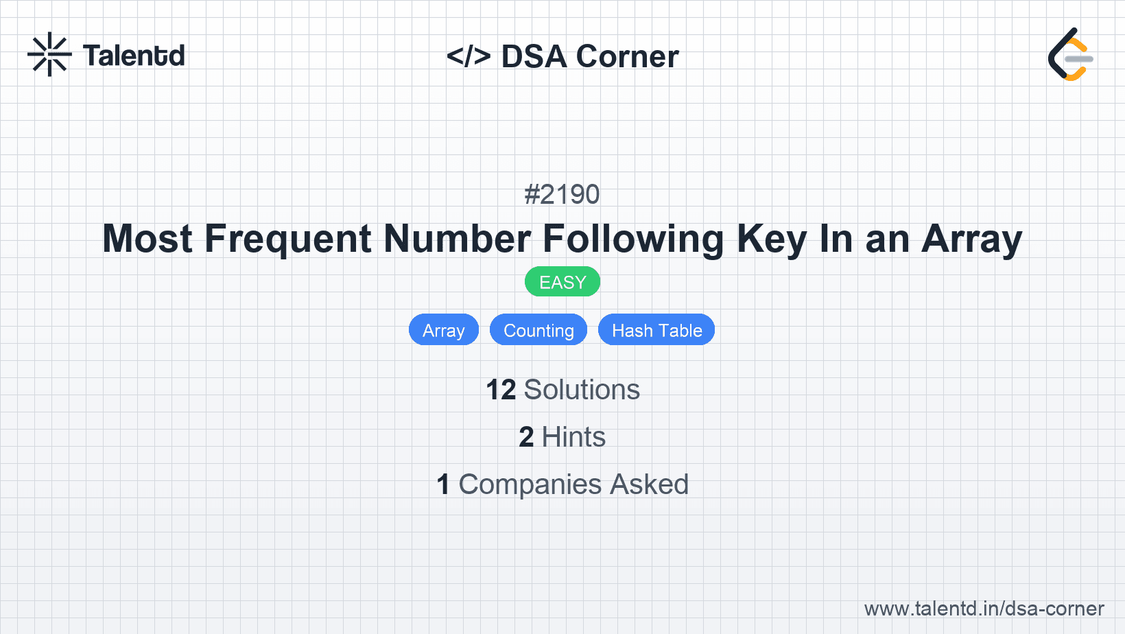 Problem visualization for Most Frequent Number Following Key In an Array