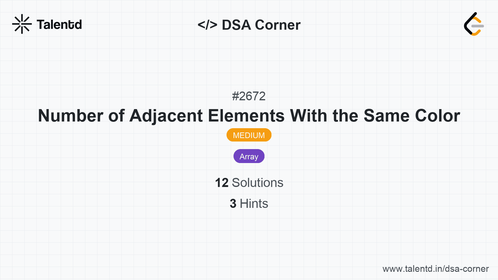 Problem visualization for Number of Adjacent Elements With the Same Color