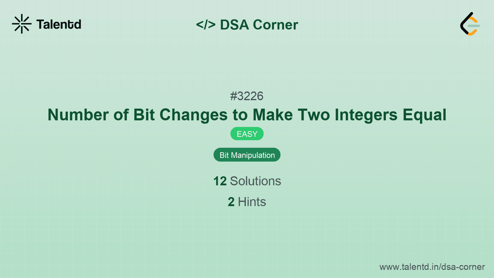 Problem visualization for Number of Bit Changes to Make Two Integers Equal