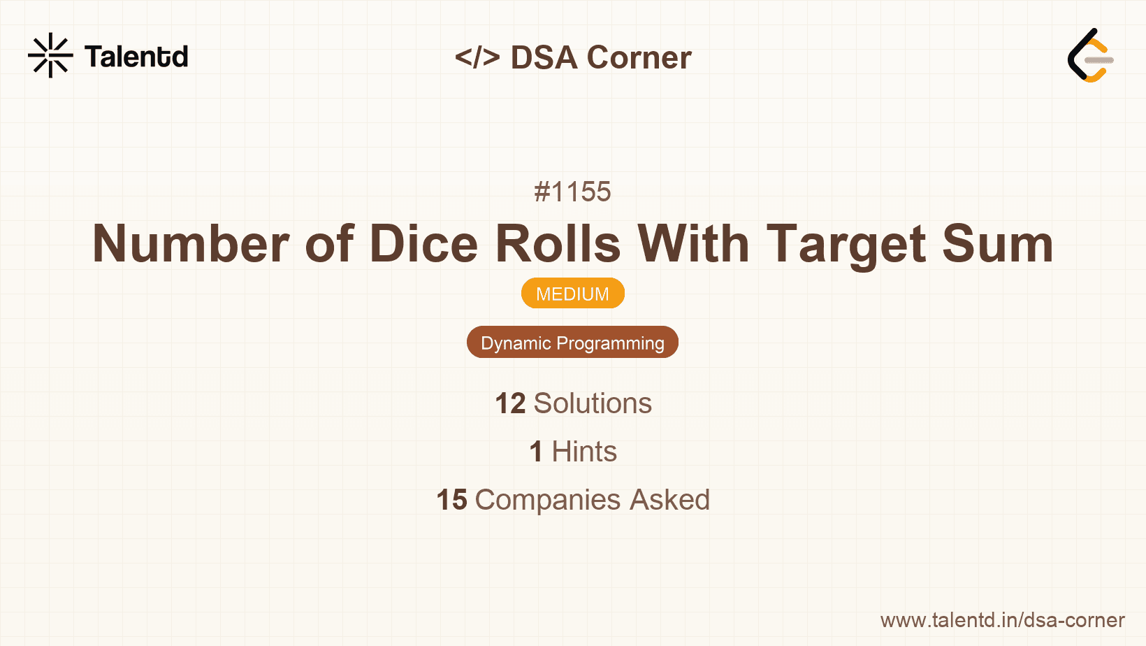 Problem visualization for Number of Dice Rolls With Target Sum