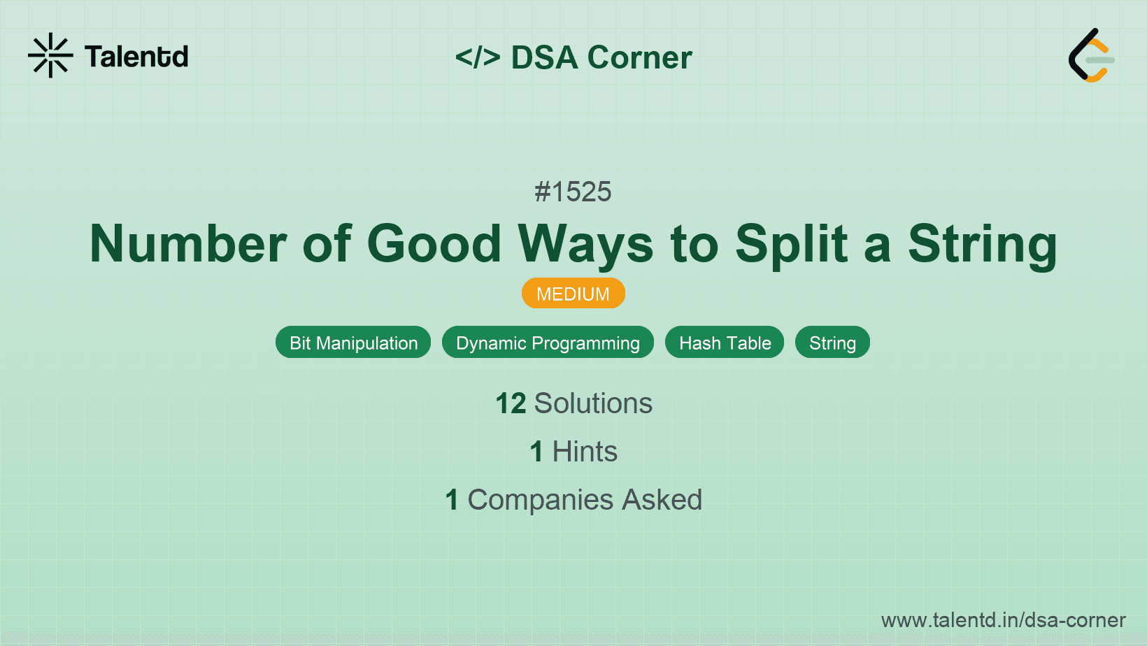 Problem visualization for Number of Good Ways to Split a String