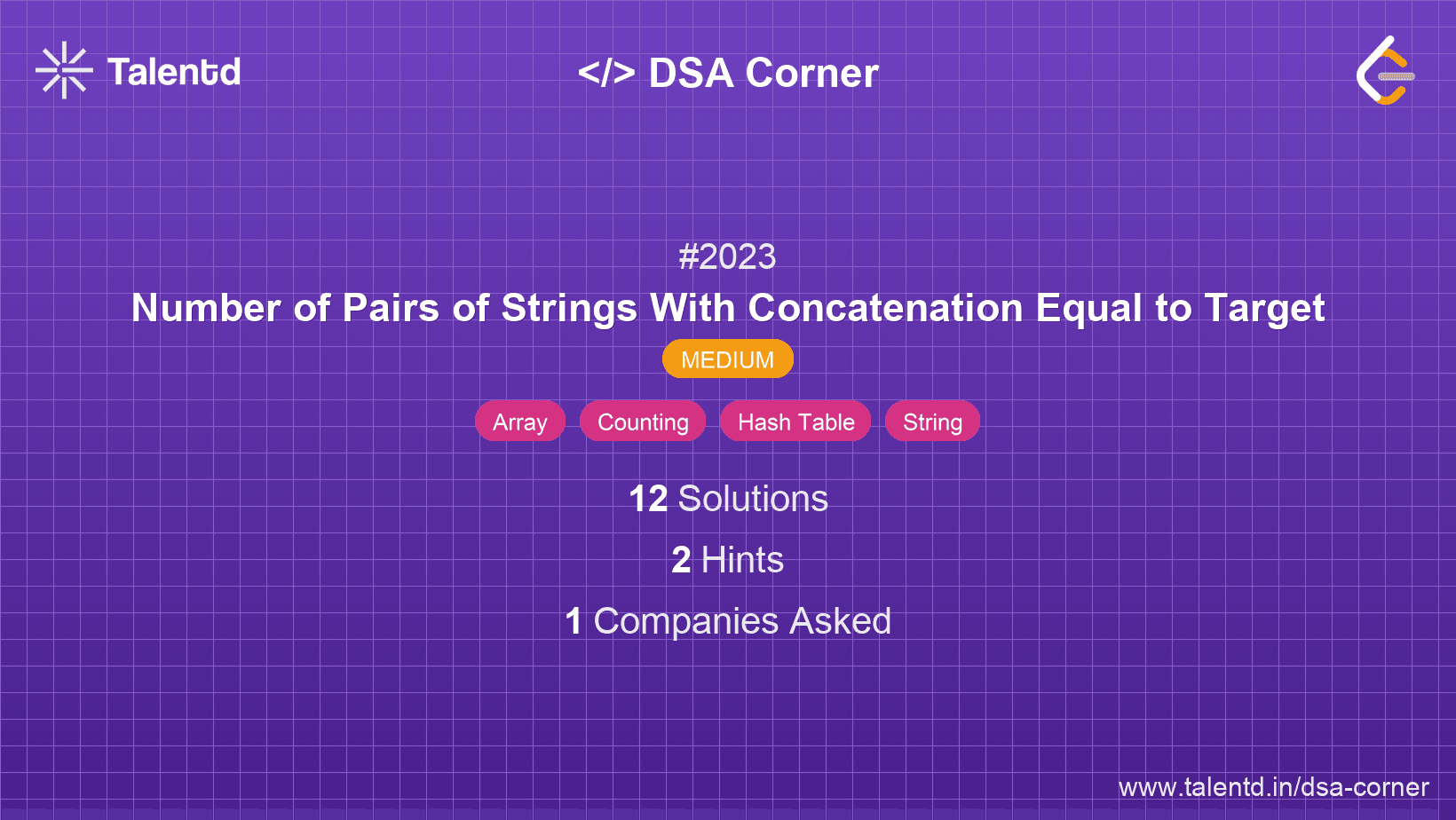 Problem visualization for Number of Pairs of Strings With Concatenation Equal to Target