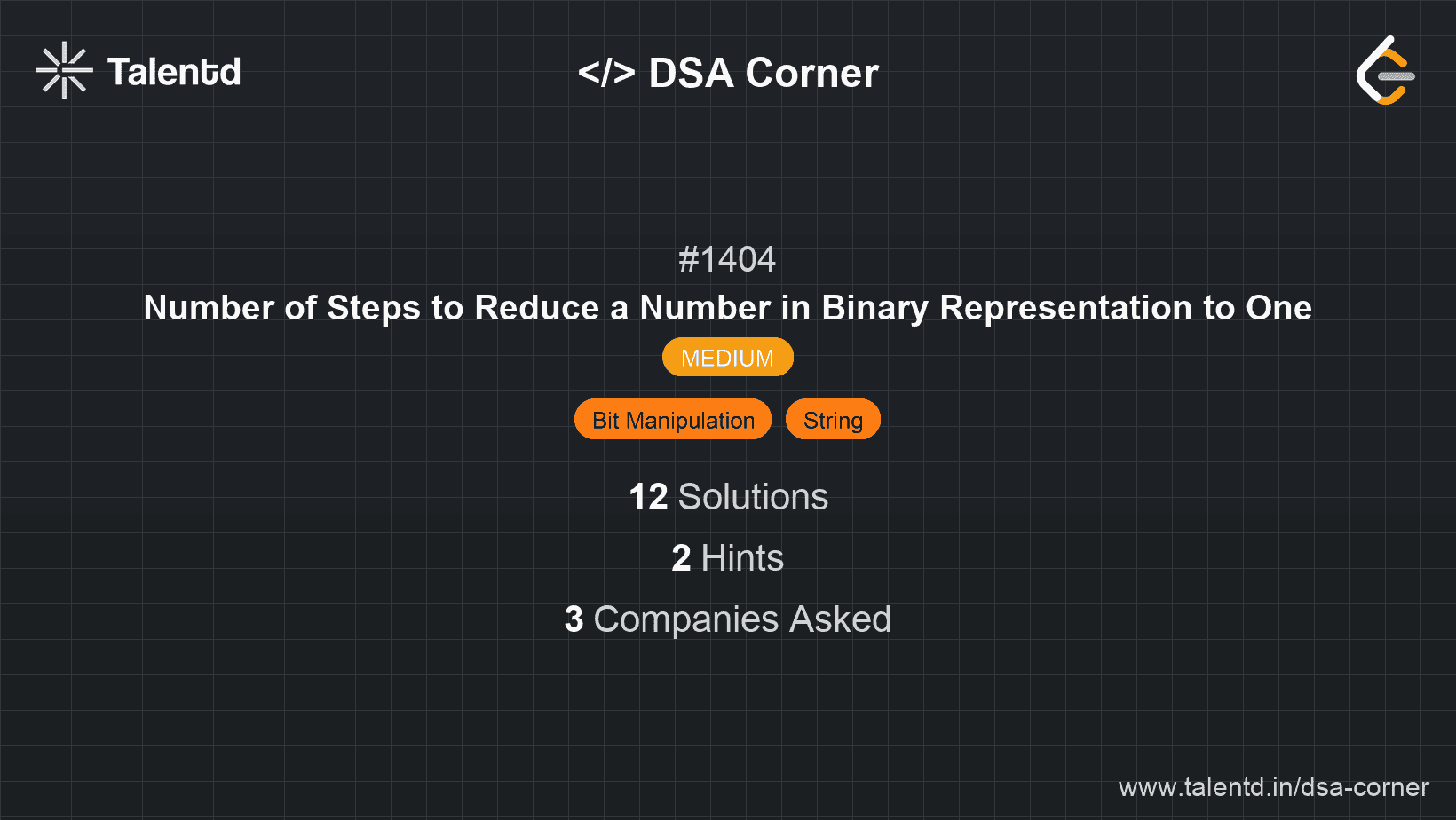 Problem visualization for Number of Steps to Reduce a Number in Binary Representation to One