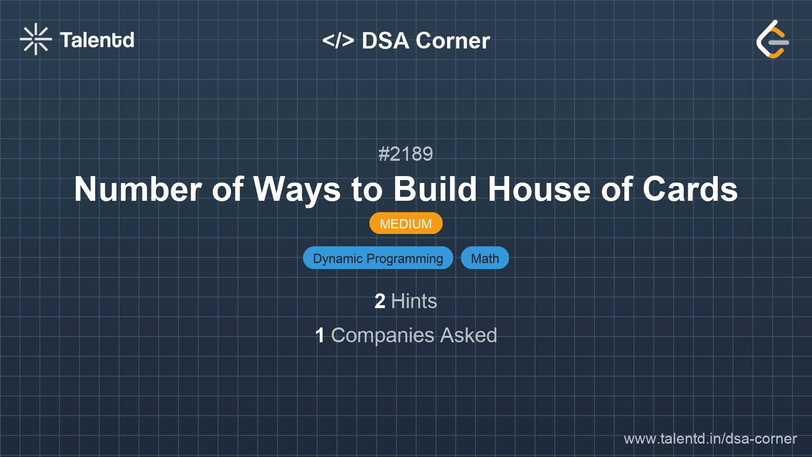 Problem visualization for Number of Ways to Build House of Cards