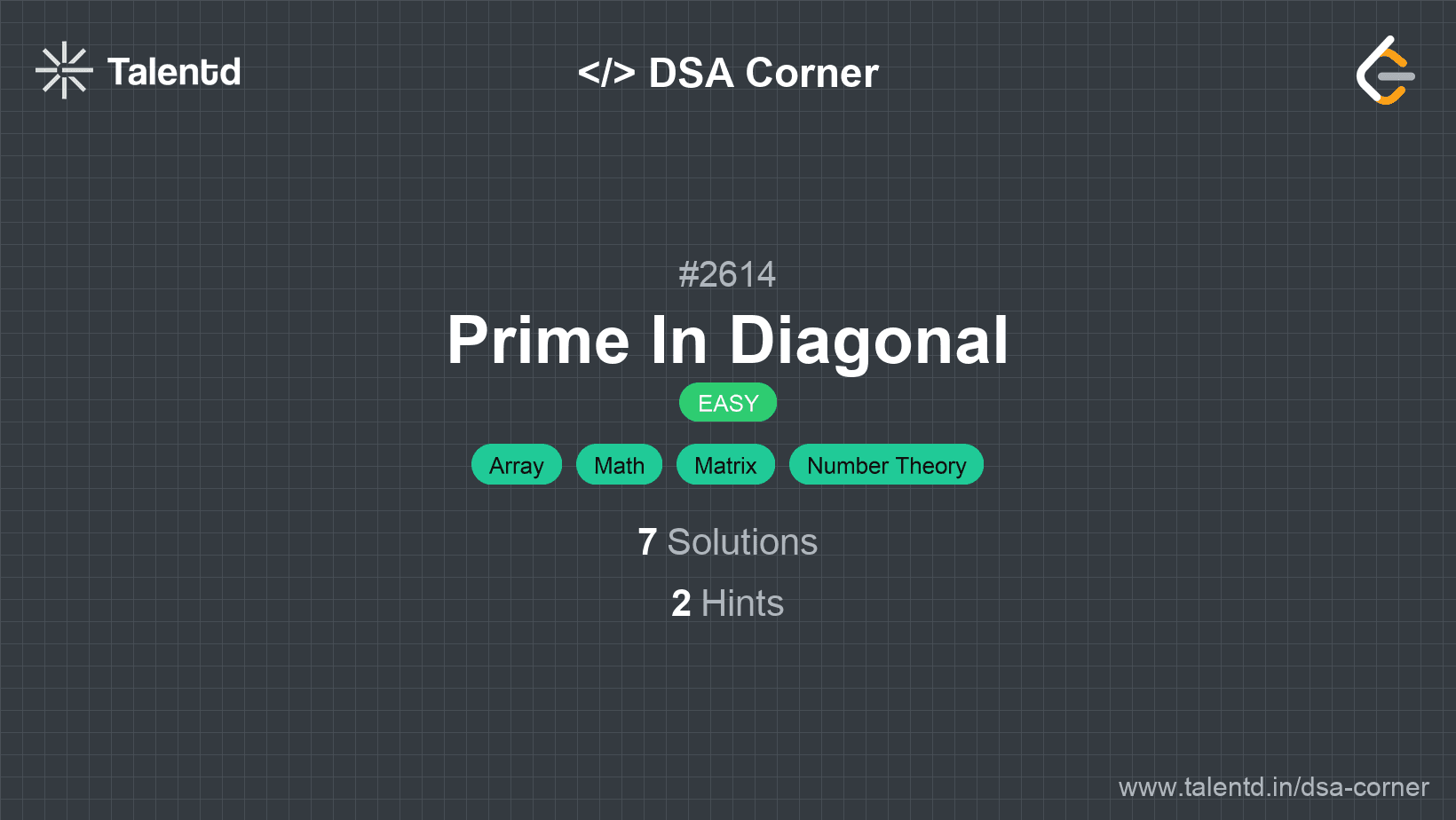 Problem visualization for Prime In Diagonal