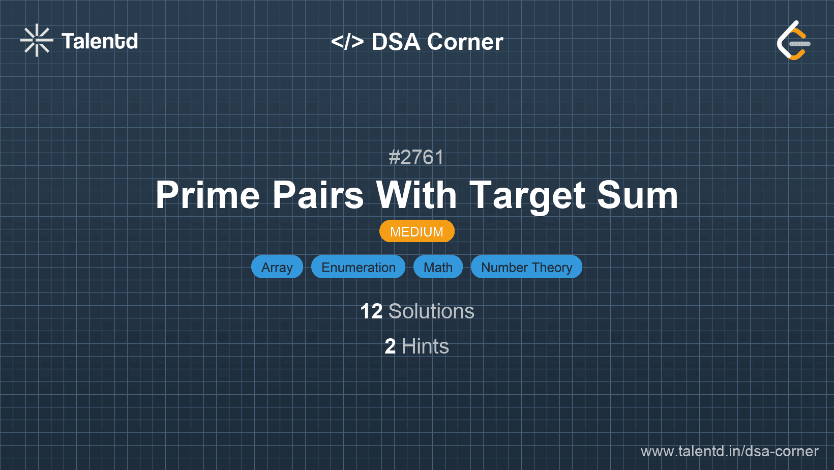 Problem visualization for Prime Pairs With Target Sum