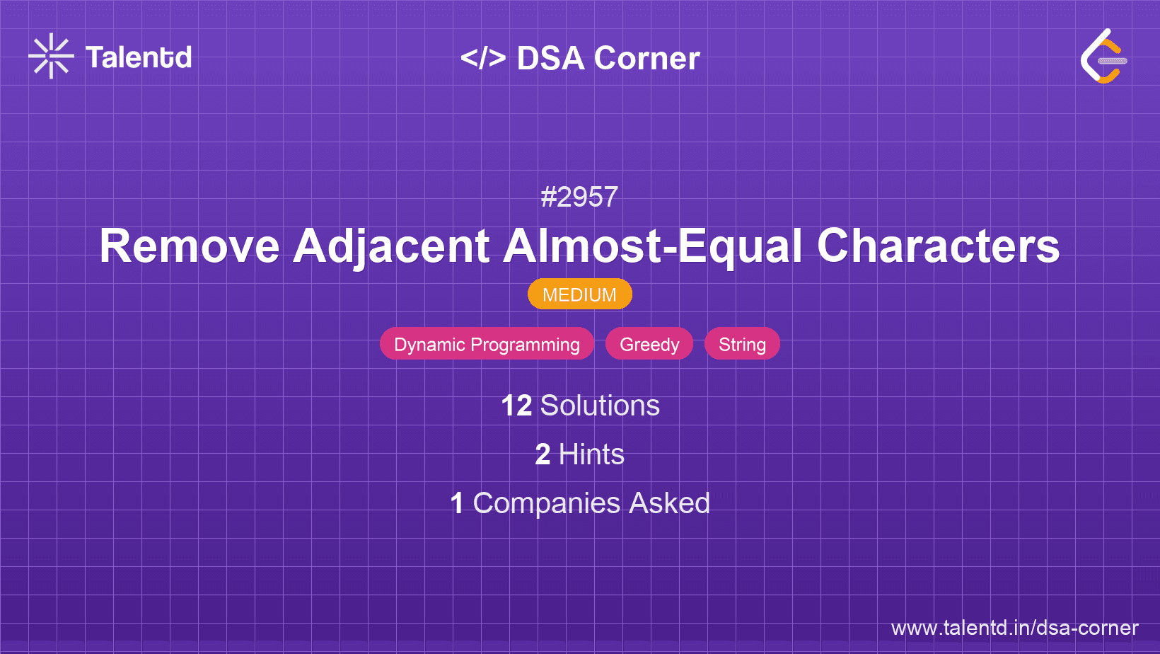 Problem visualization for Remove Adjacent Almost-Equal Characters