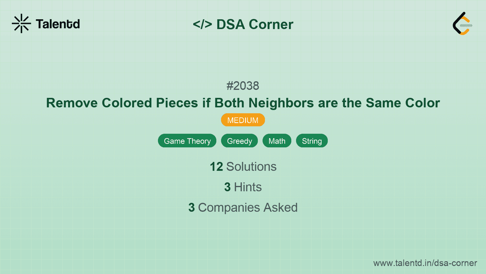 Problem visualization for Remove Colored Pieces if Both Neighbors are the Same Color